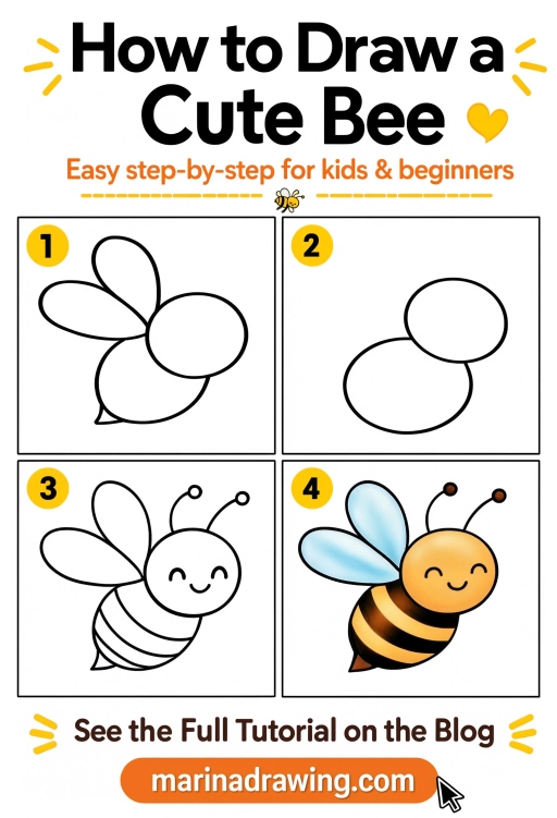 how to draw a cute bee easy step by step for kids and beginners