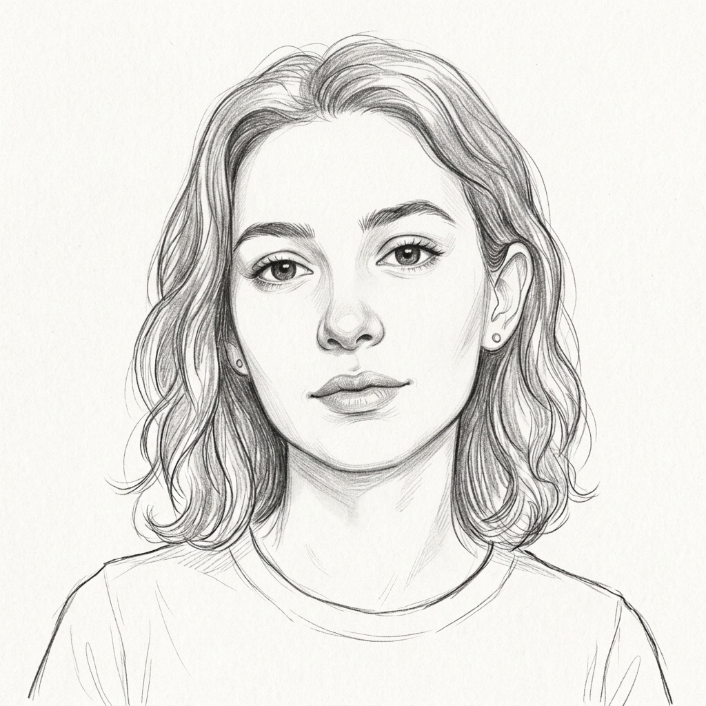front facing female portrait drawing example with correct proportions