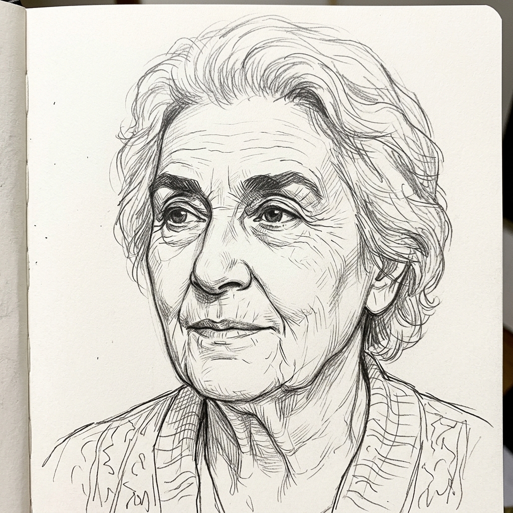 older person portrait drawing example with texture and wrinkles