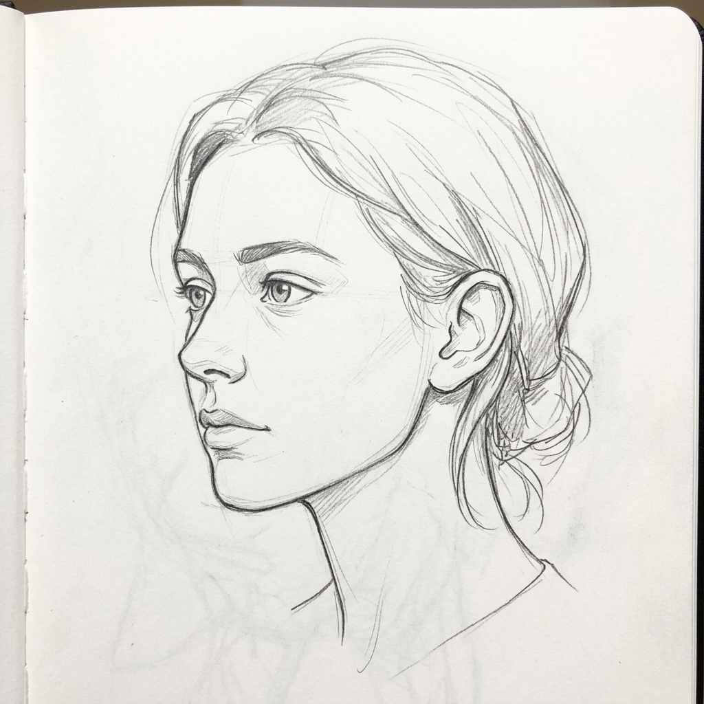 three quarter view portrait drawing example