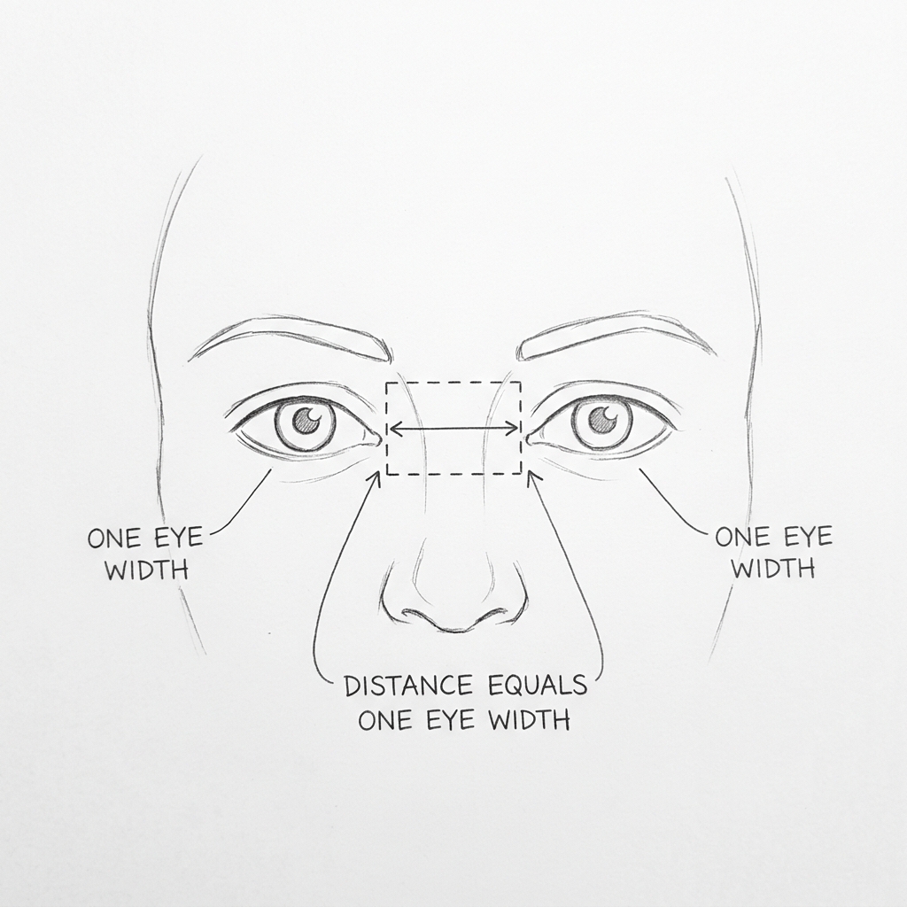 how to draw portraits eye spacing one eye width diagram