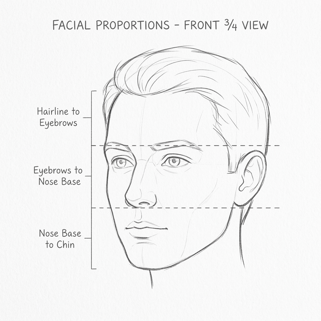 how to draw portraits face divided into thirds proportion diagram