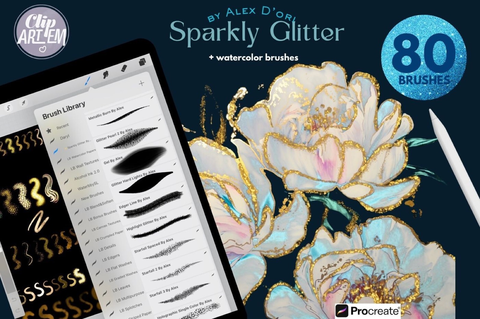 Glitter Watercolour Brushes for flower drawings
