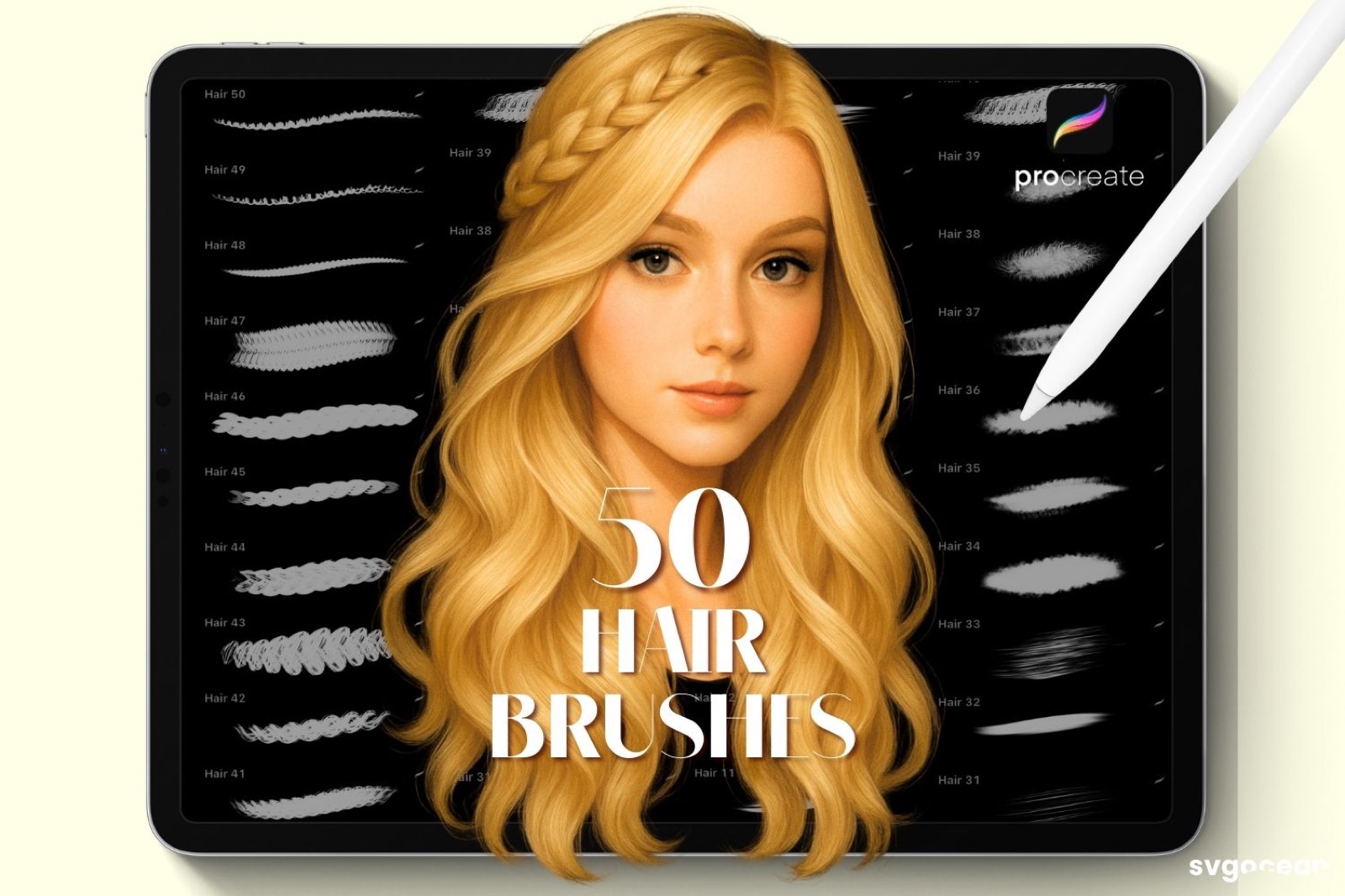 Procreate hair brush set preview