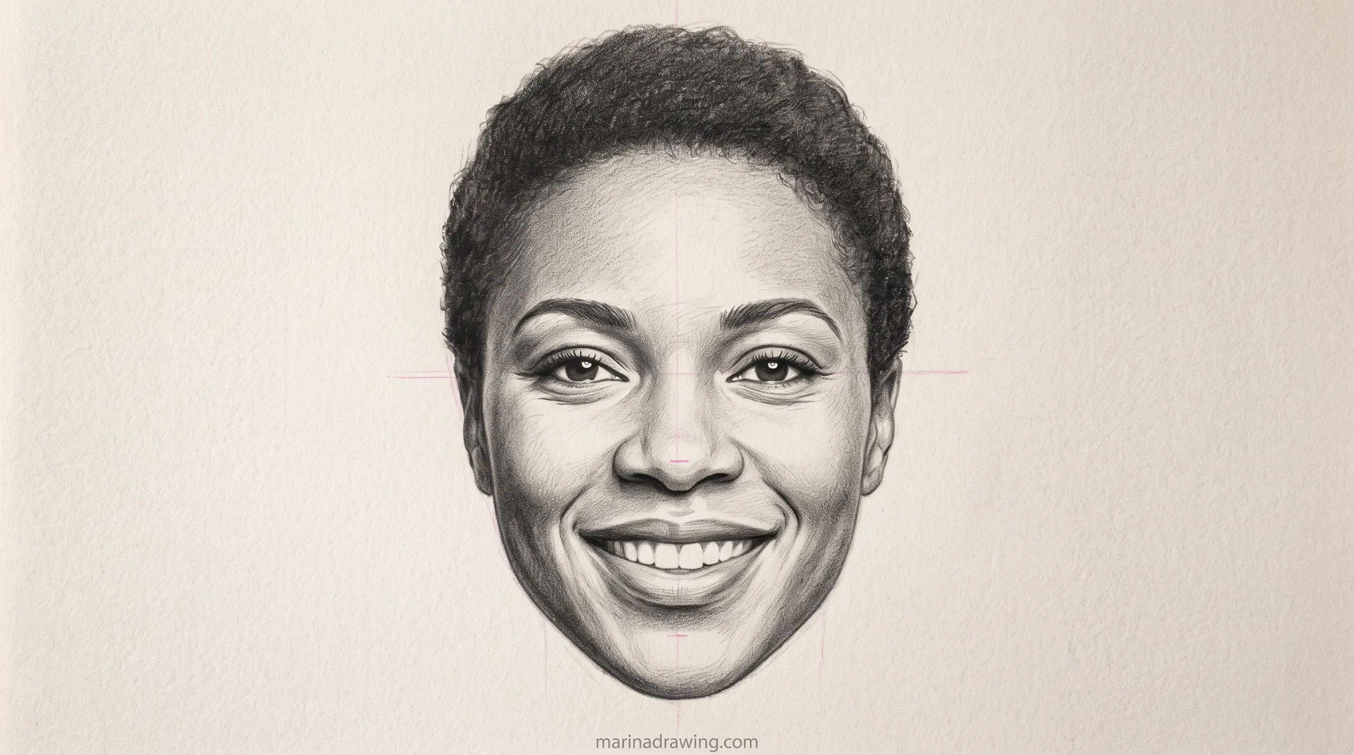 finished front view portrait step by step drawing