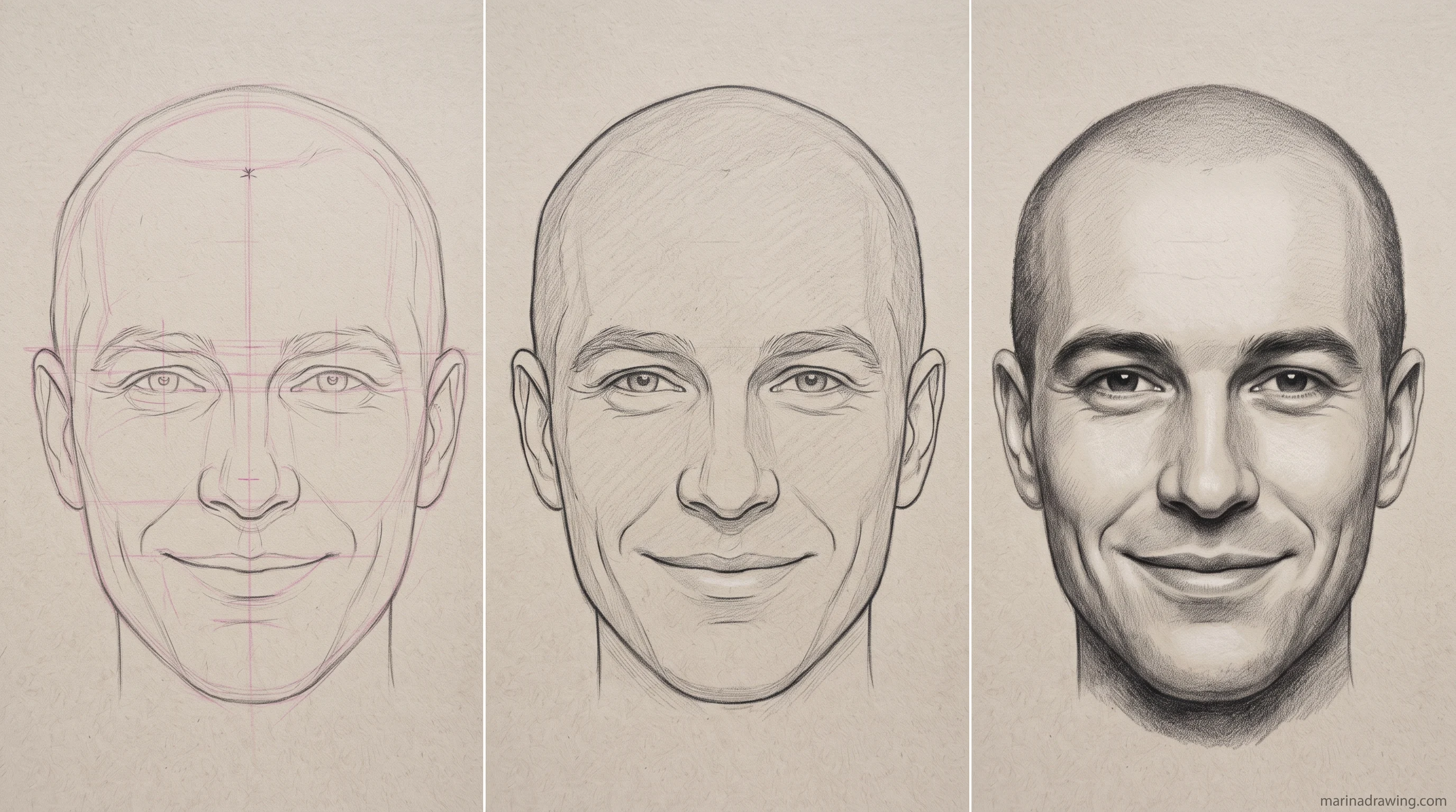front view head envelope construction step by step drawing