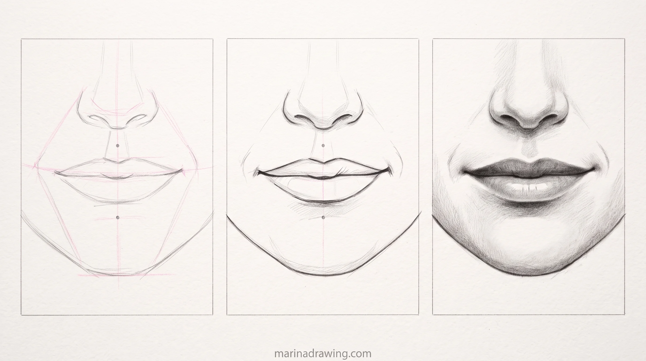 mouth and chin proportion placement step by step drawing