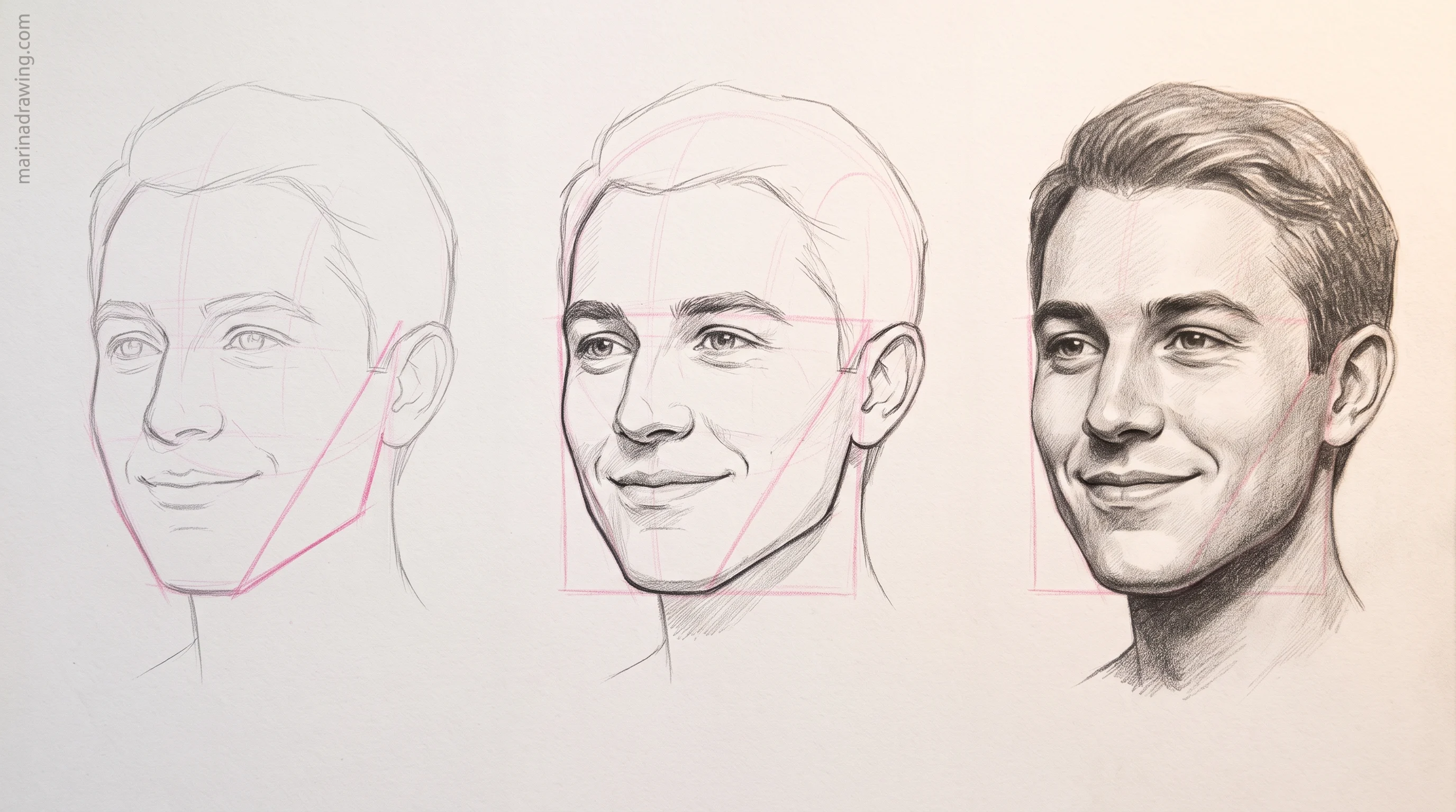 three quarter head envelope construction step by step drawing