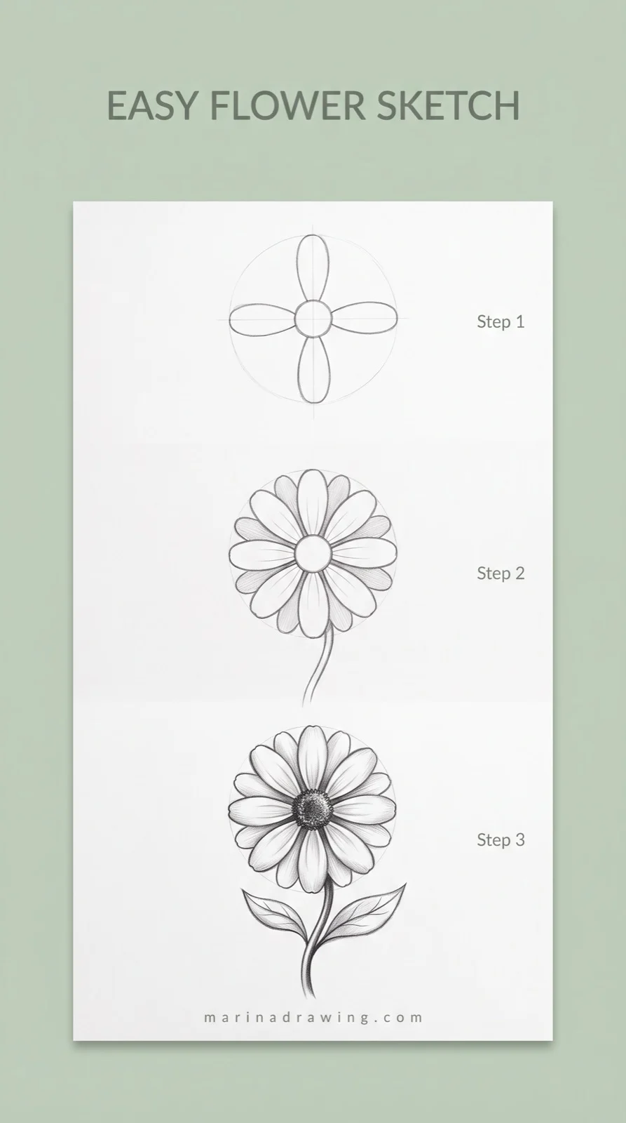 easy flower sketch centre dot petal ring then shaded daisy step by step drawing