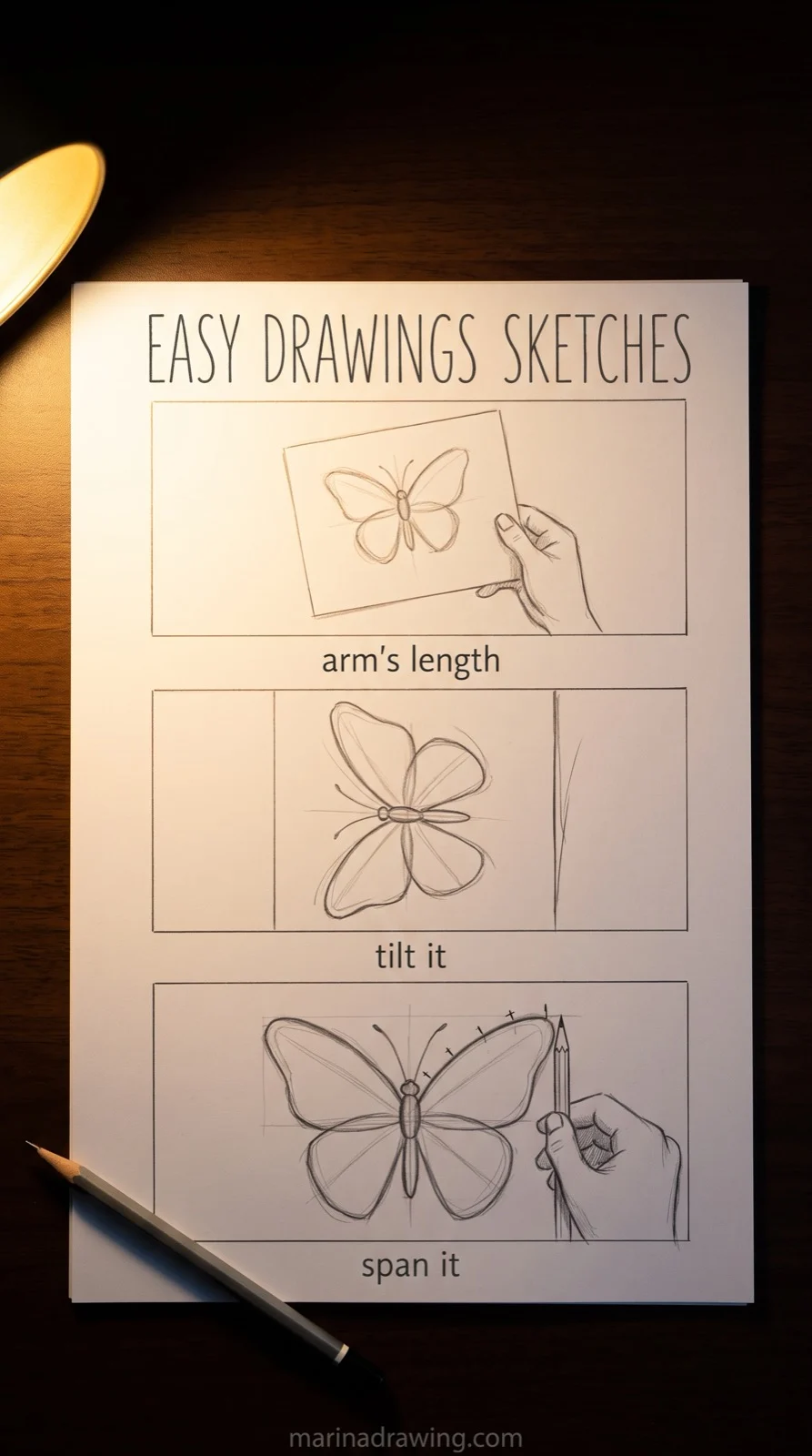 easy drawings sketches wonky test arm's length tilt and span checks step by step drawing