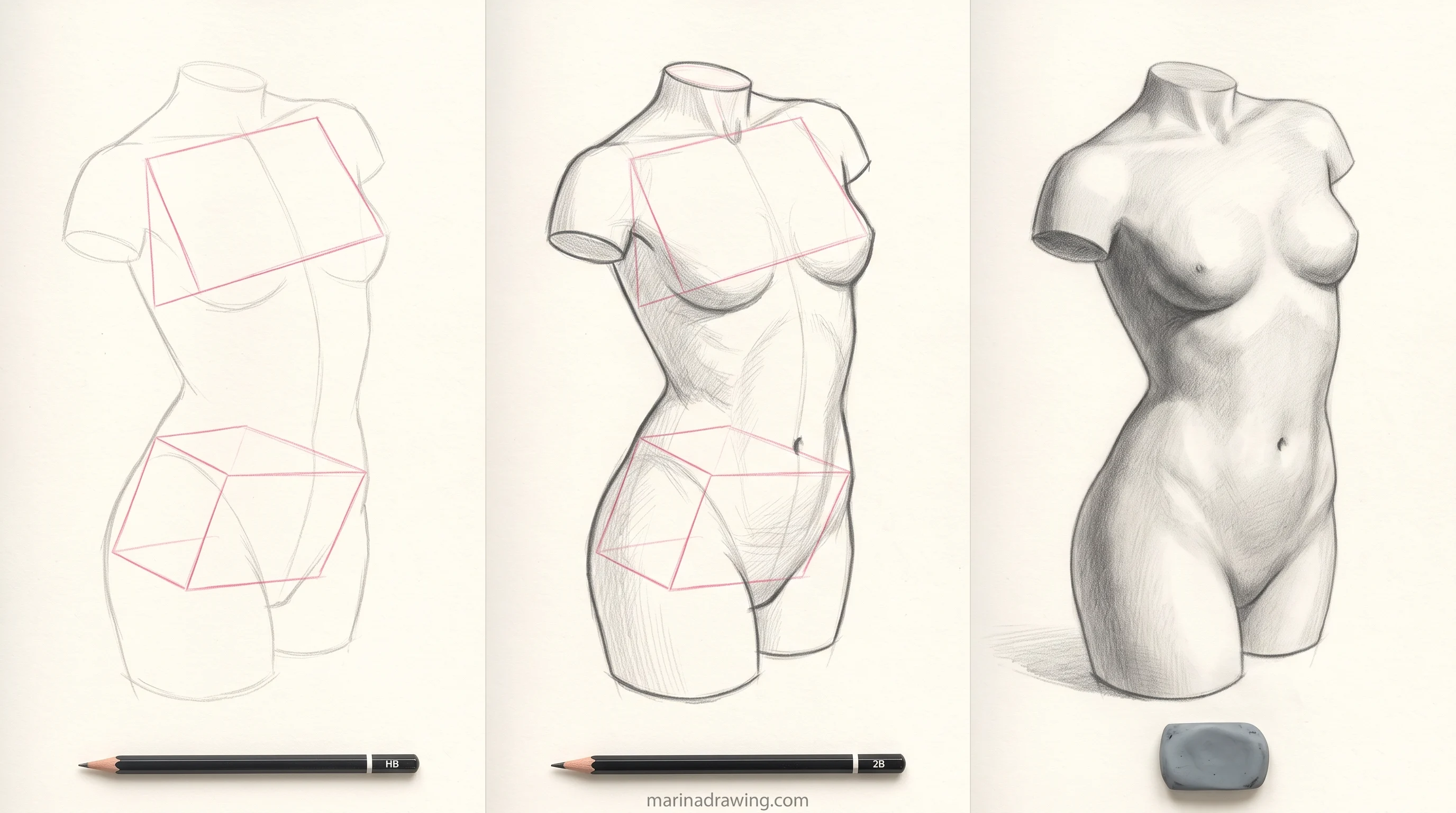 torso boxes tilt construction step by step drawing