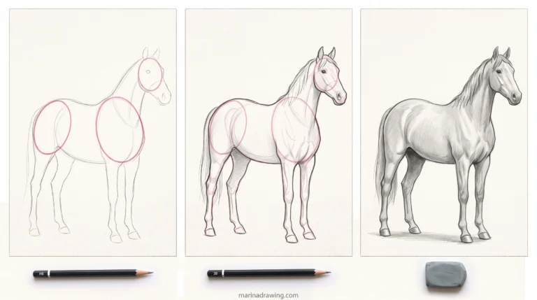 How to Draw a Horse Easy: Four Shapes and Bent Legs