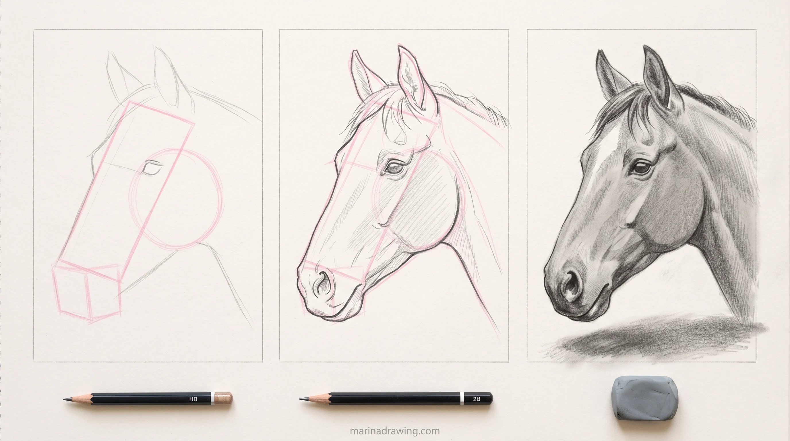 horse head wedge and jaw circle step by step drawing