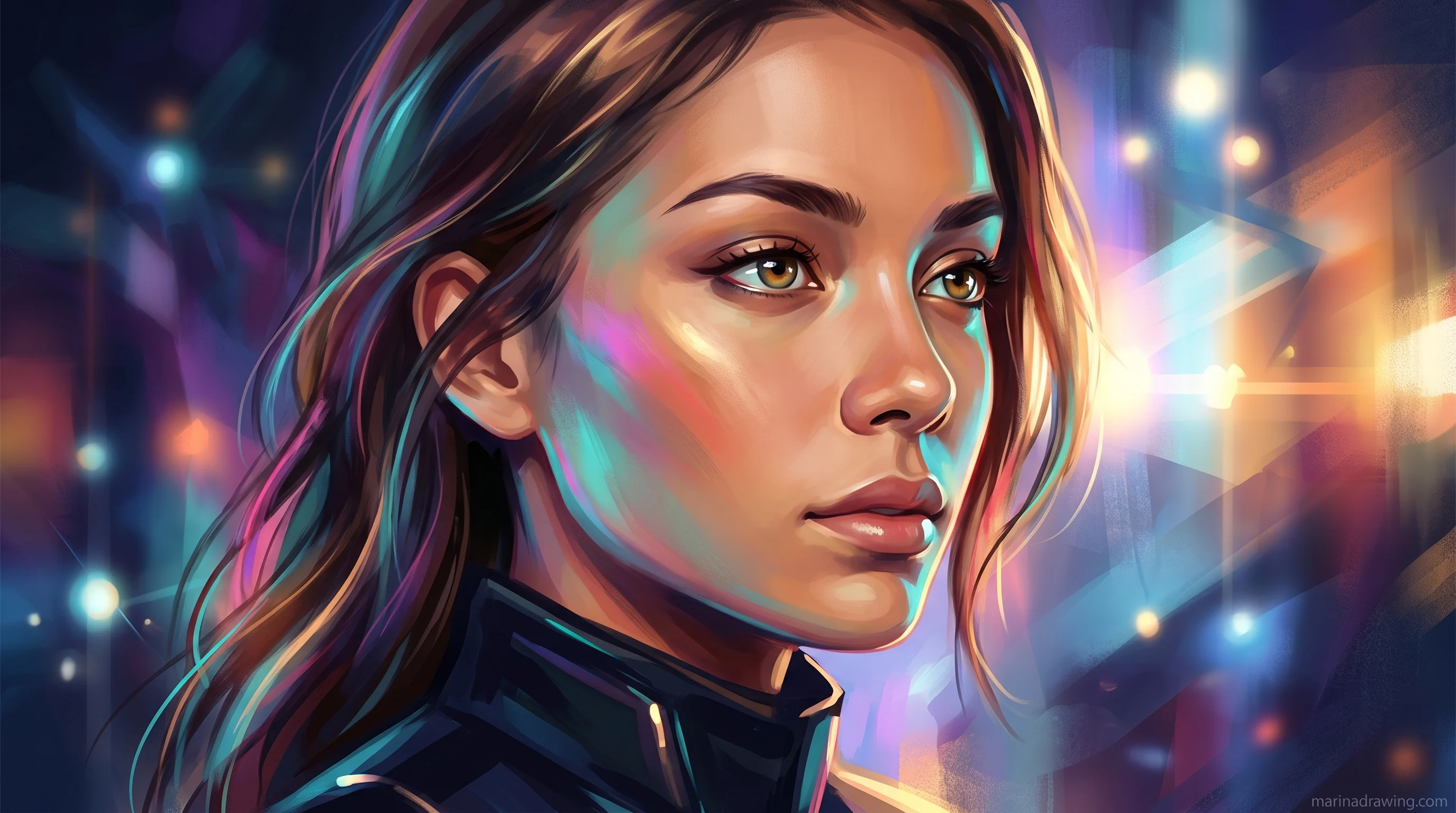 Digital painting of a human face in progress