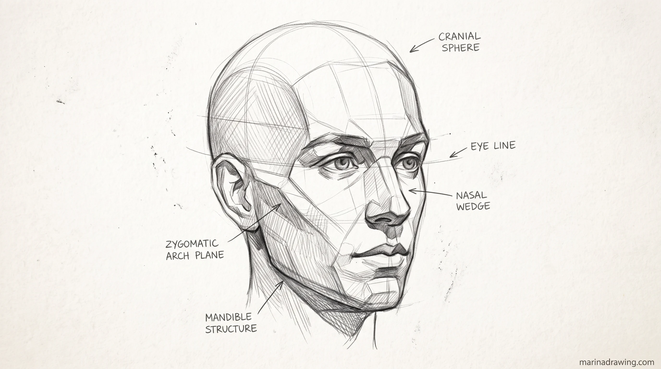Pencil sketch of a human head from the side