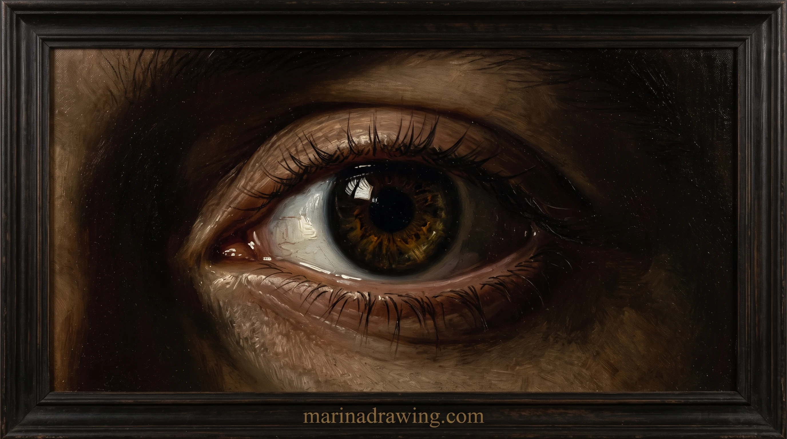 Human eye painted in dramatic Baroque oil painting style