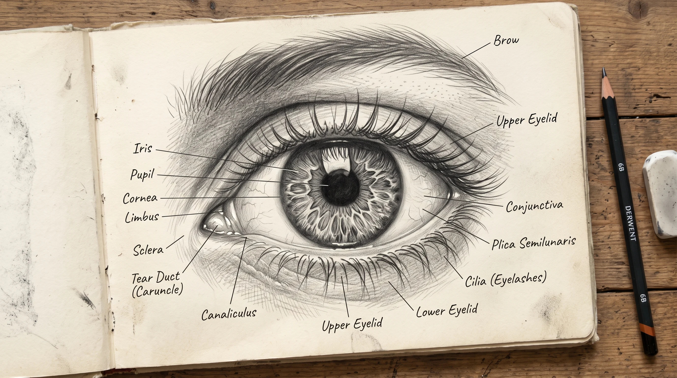 Human eye drawn in detailed graphite pencil