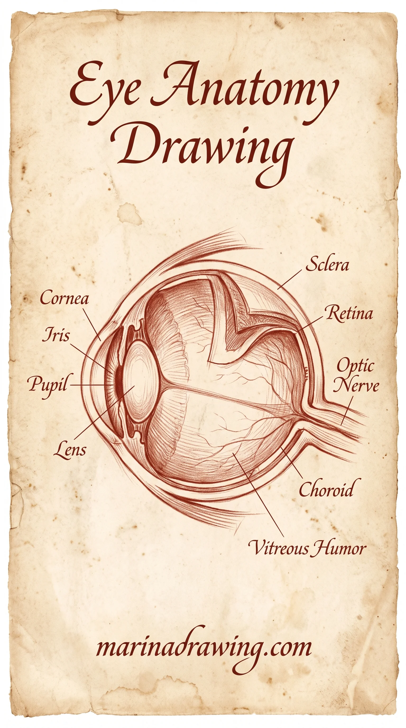 Labeled anatomy drawing of the human eye