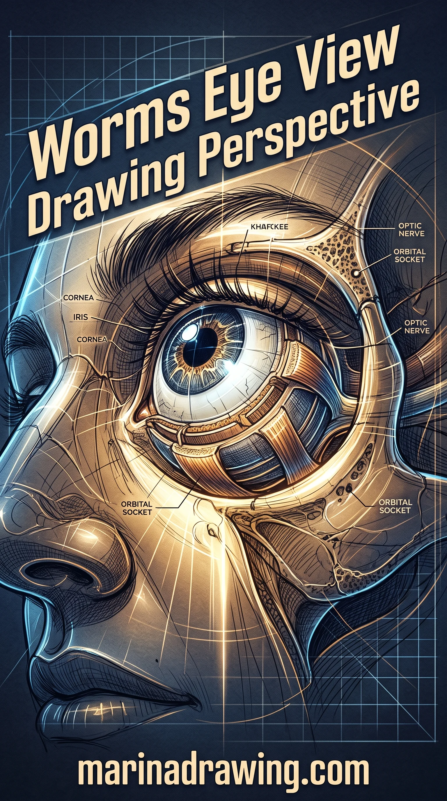 Eye drawing shown from an angled perspective view