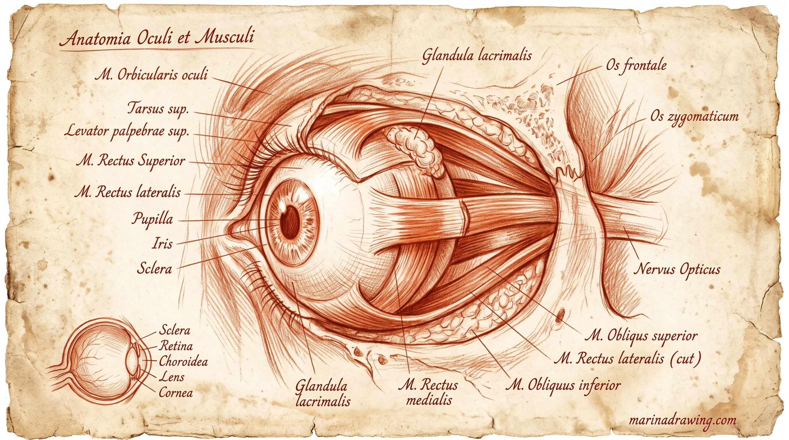 Renaissance-style chalk study of a human eye on aged paper