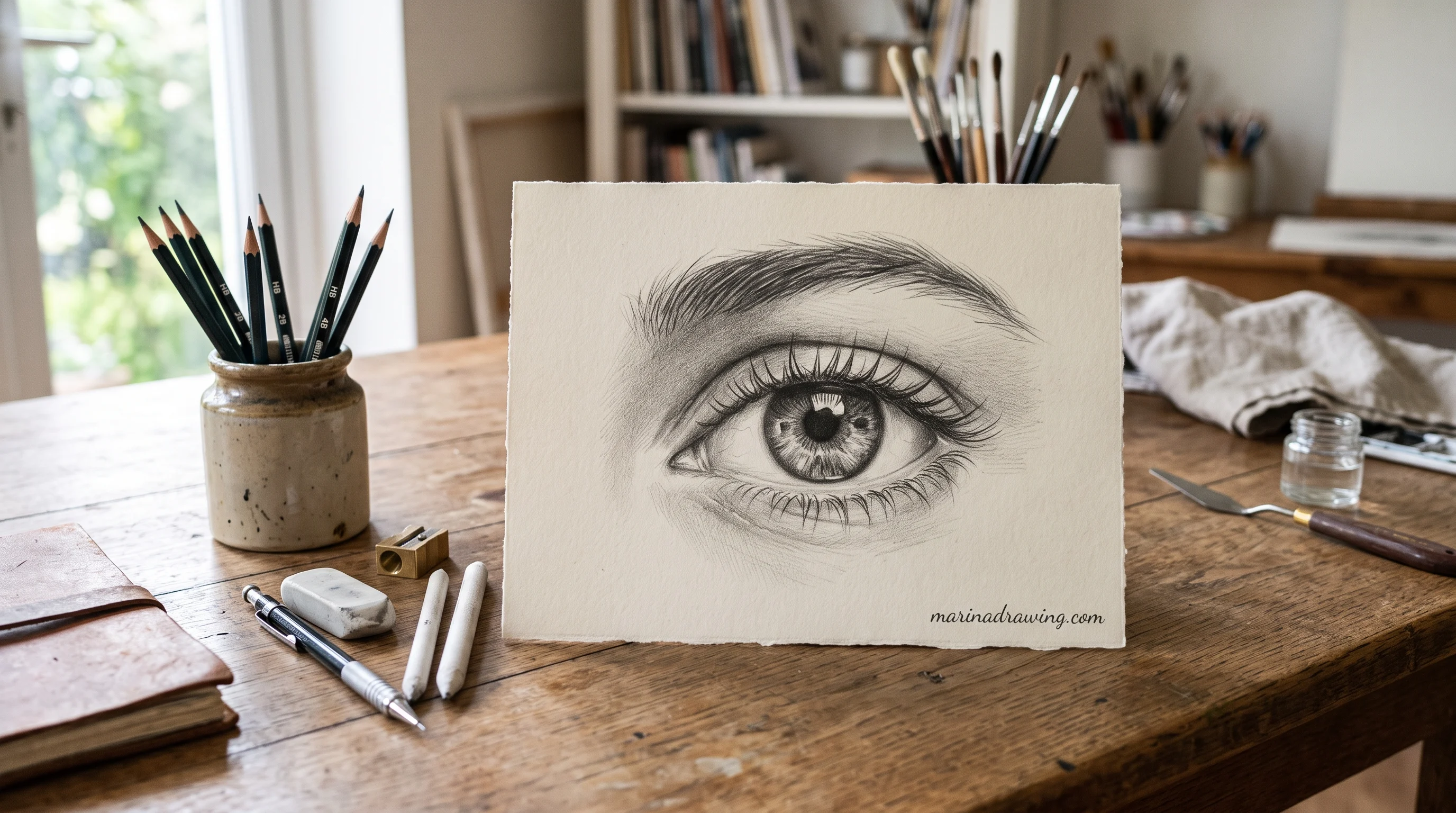 Graphite pencil drawing of a human eye