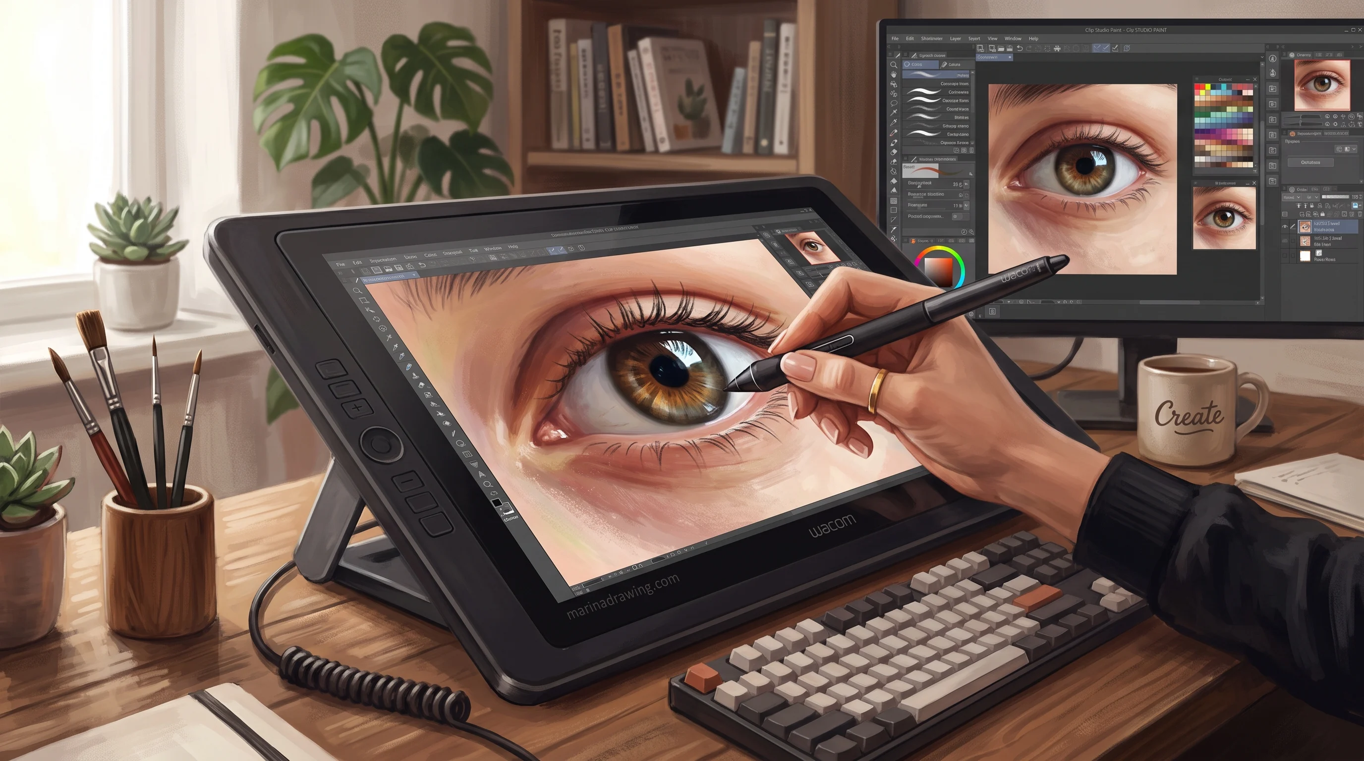 Hand drawing an eye on a graphics tablet