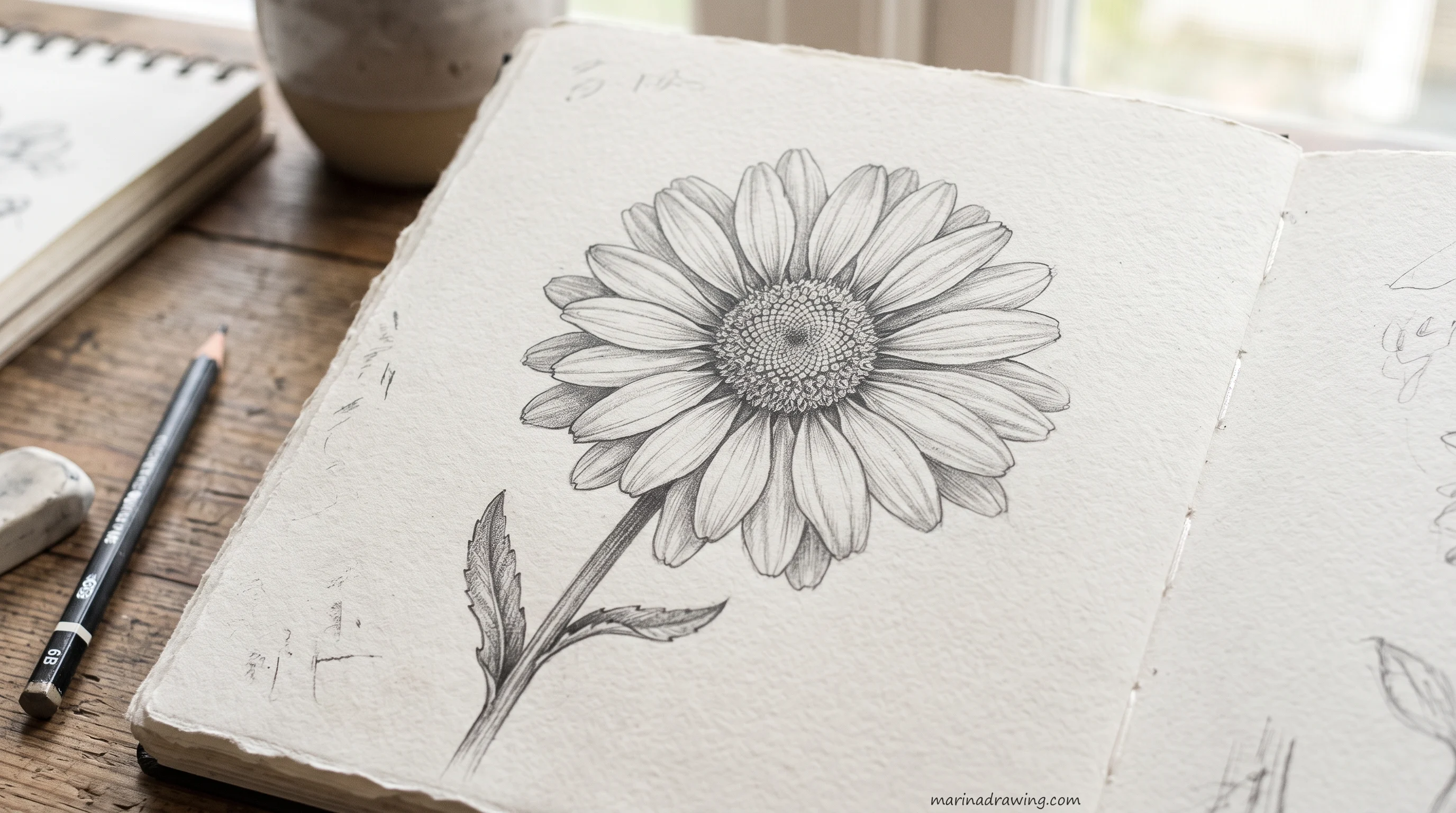 Graphite pencil study of a daisy