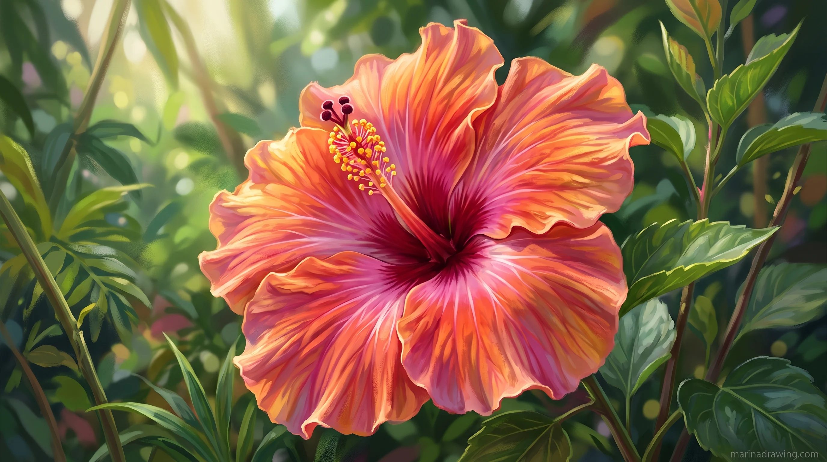 Digital painting of a hibiscus flower