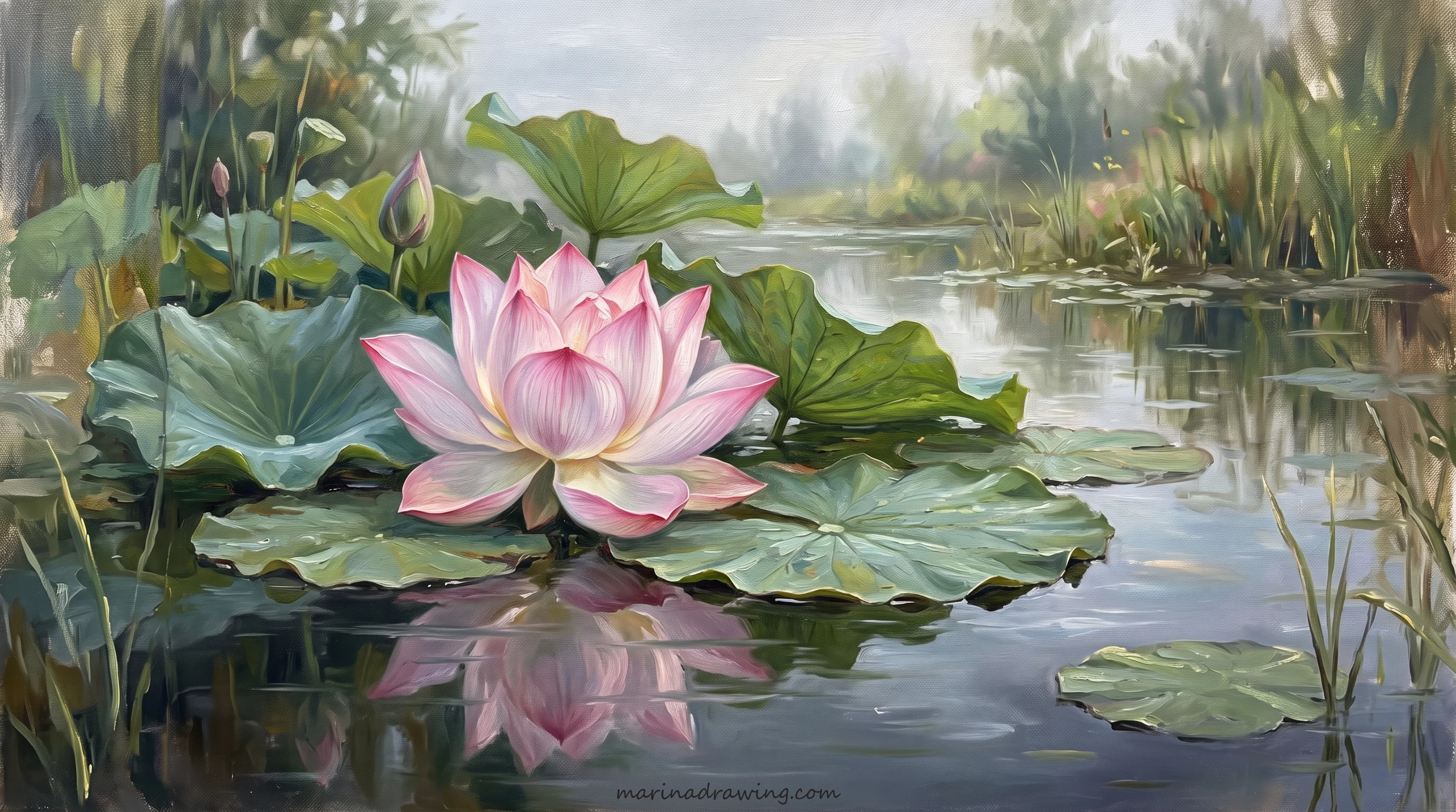 Lotus flower floating on water