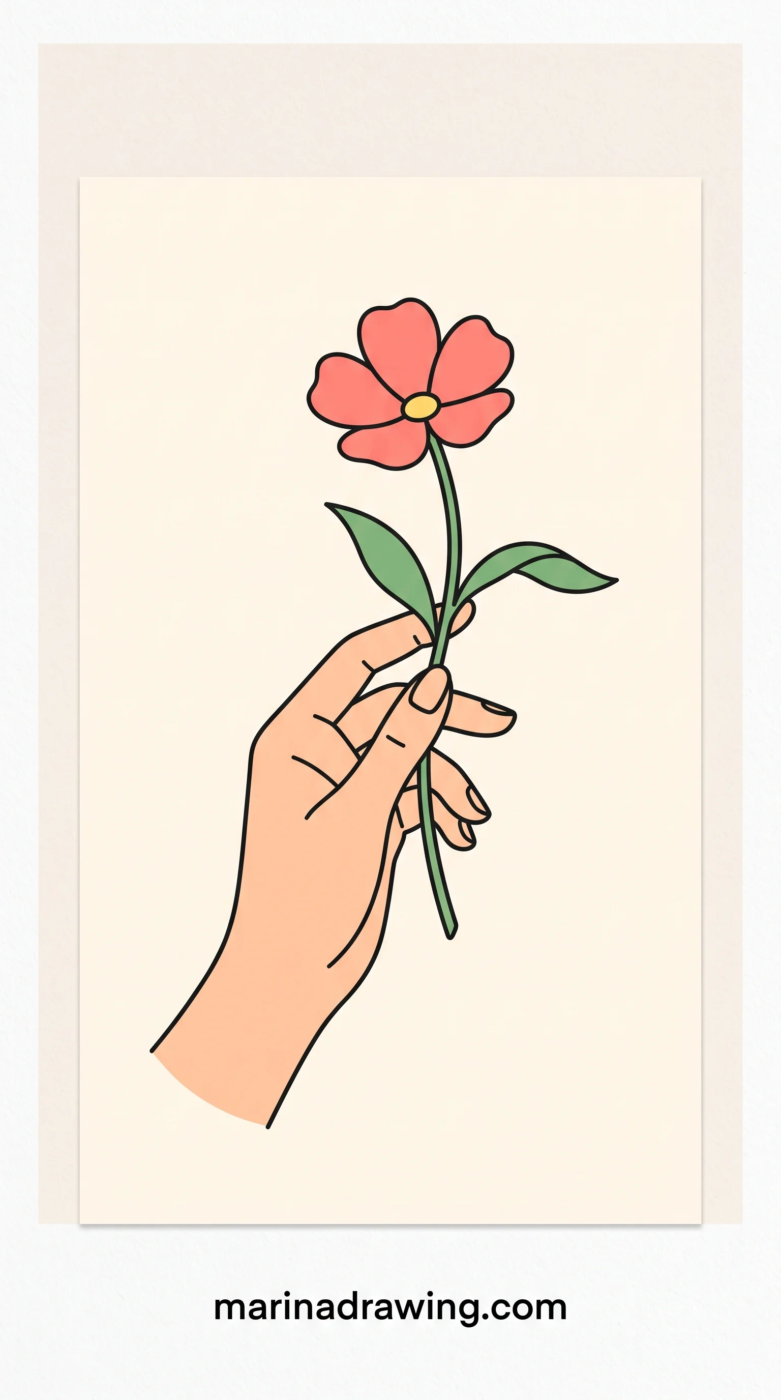 Hand holding a stylized flower in flat illustration style