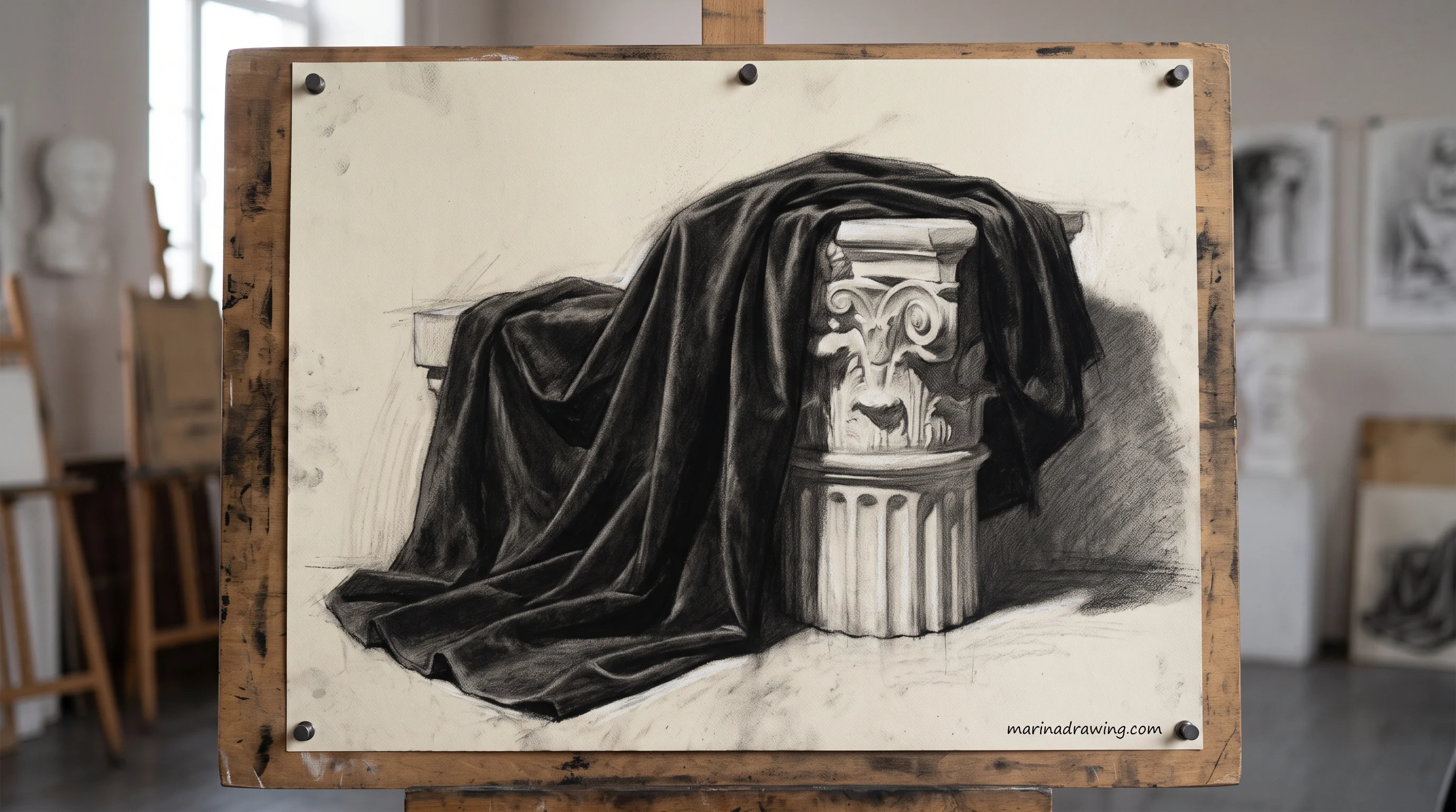 Sketch ideas easy warm-up, charcoal study of draped fabric step by step drawing