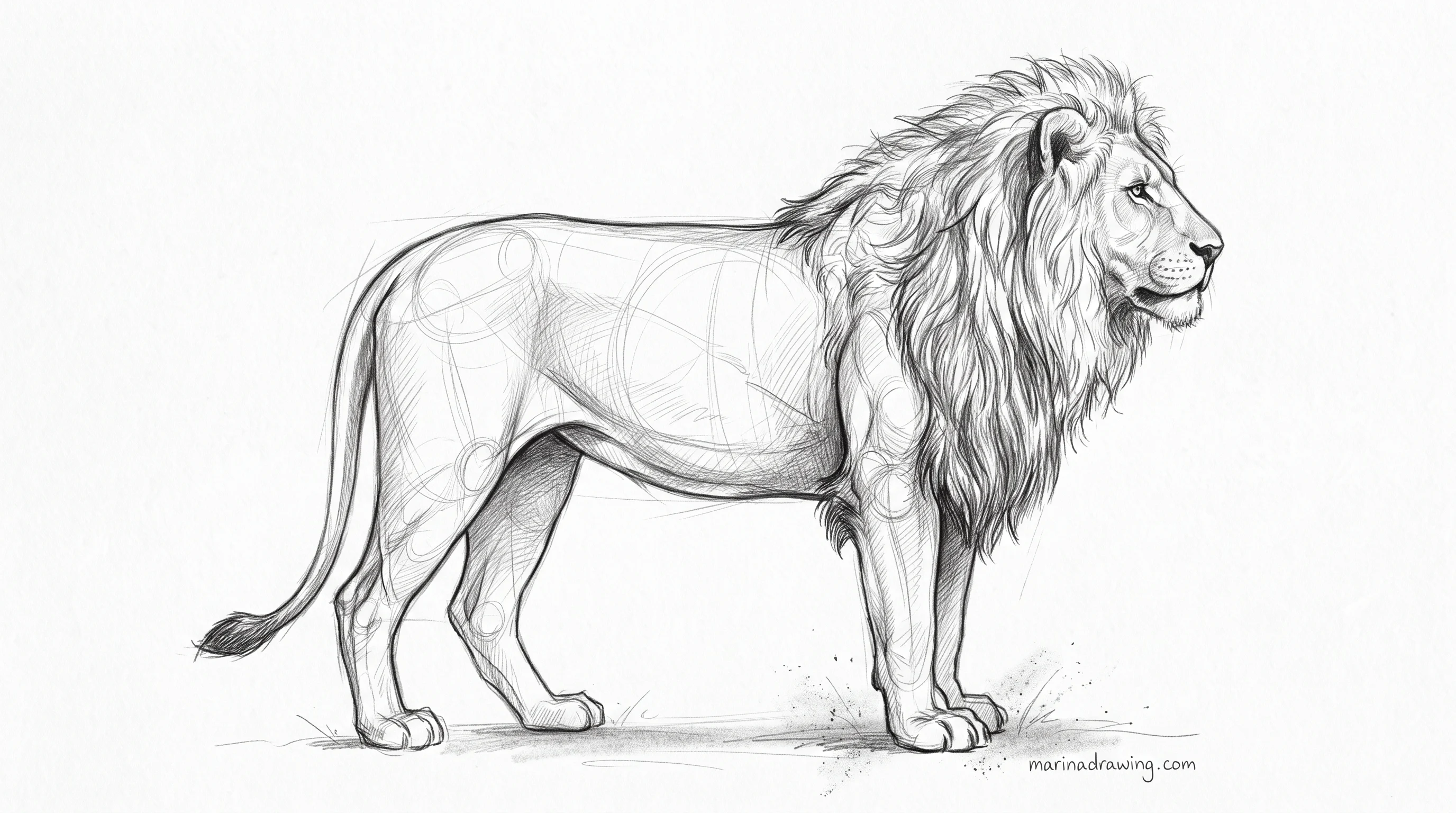 Standing lion with the chest and hip blocks lined up over the paws