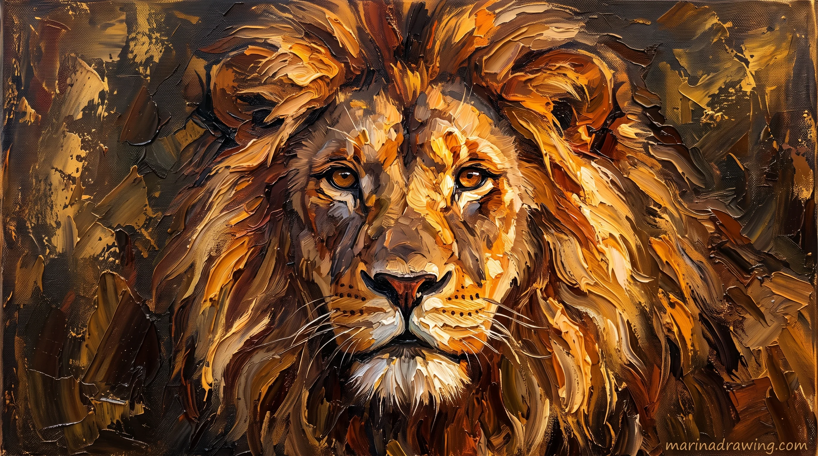 Painted lion where the mane sits too low and flattens the skull