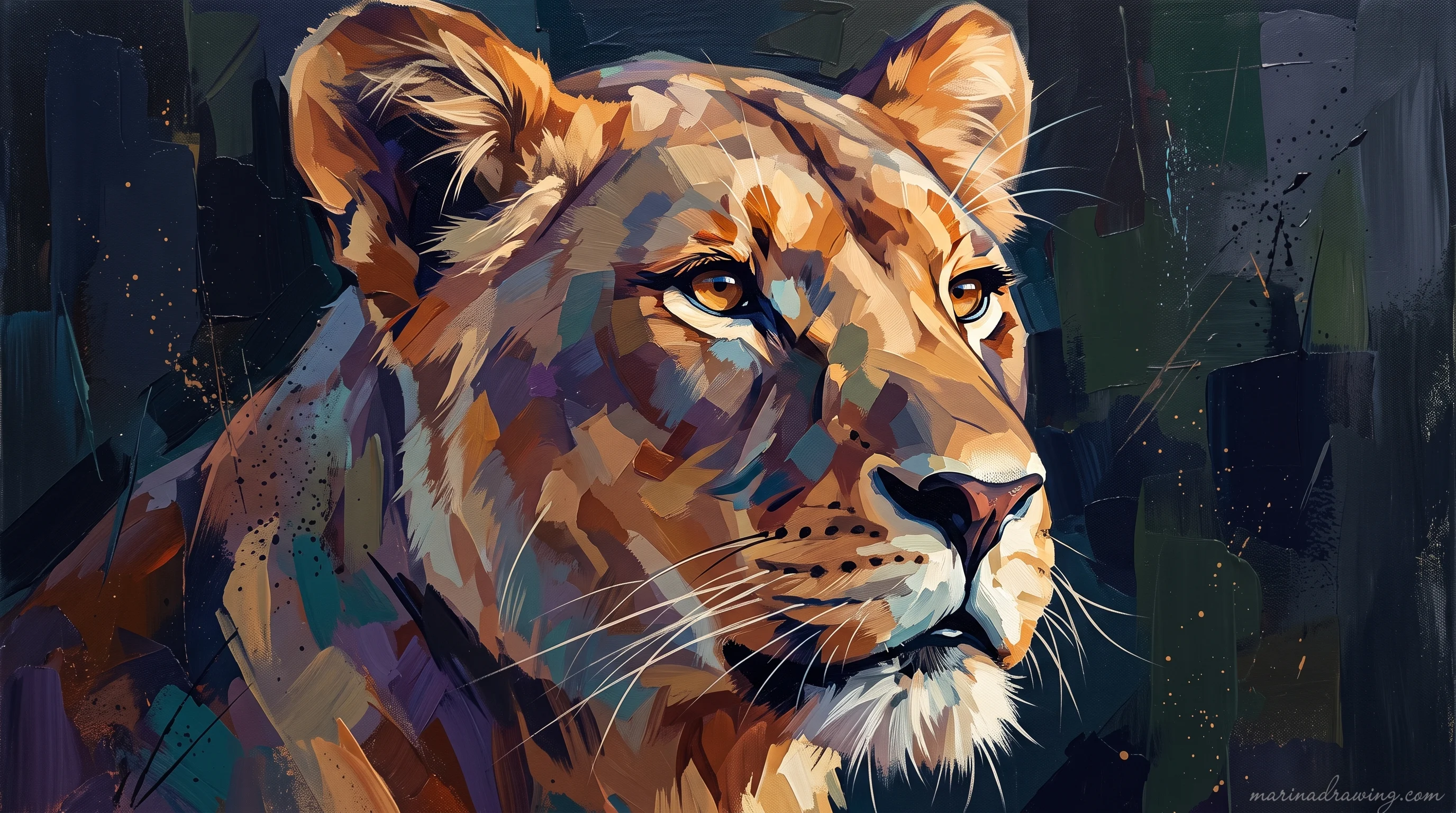 Second lioness acrylic study with the shadow side pushed darker