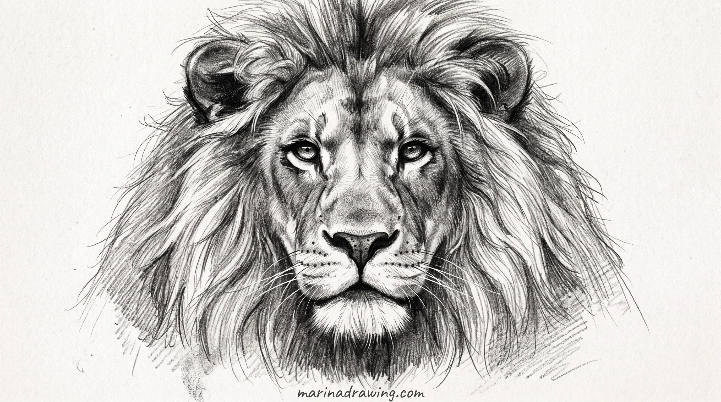 Pencil lion portrait with the darkest value kept inside the mane