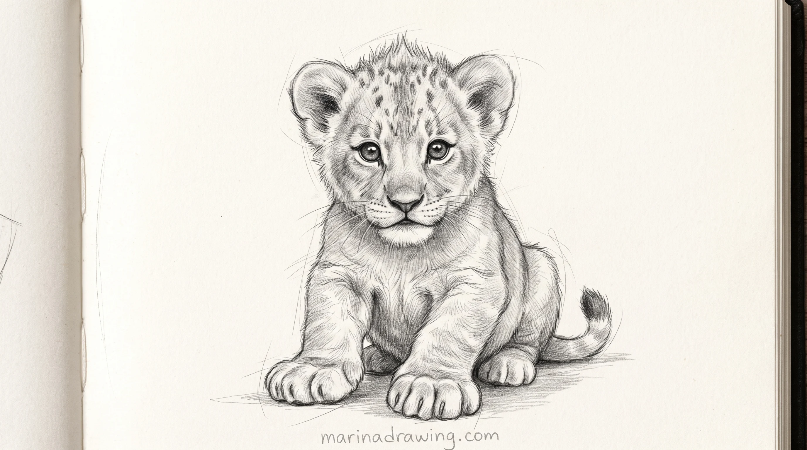 Lion cub sketch with soft fur edges and a short muzzle