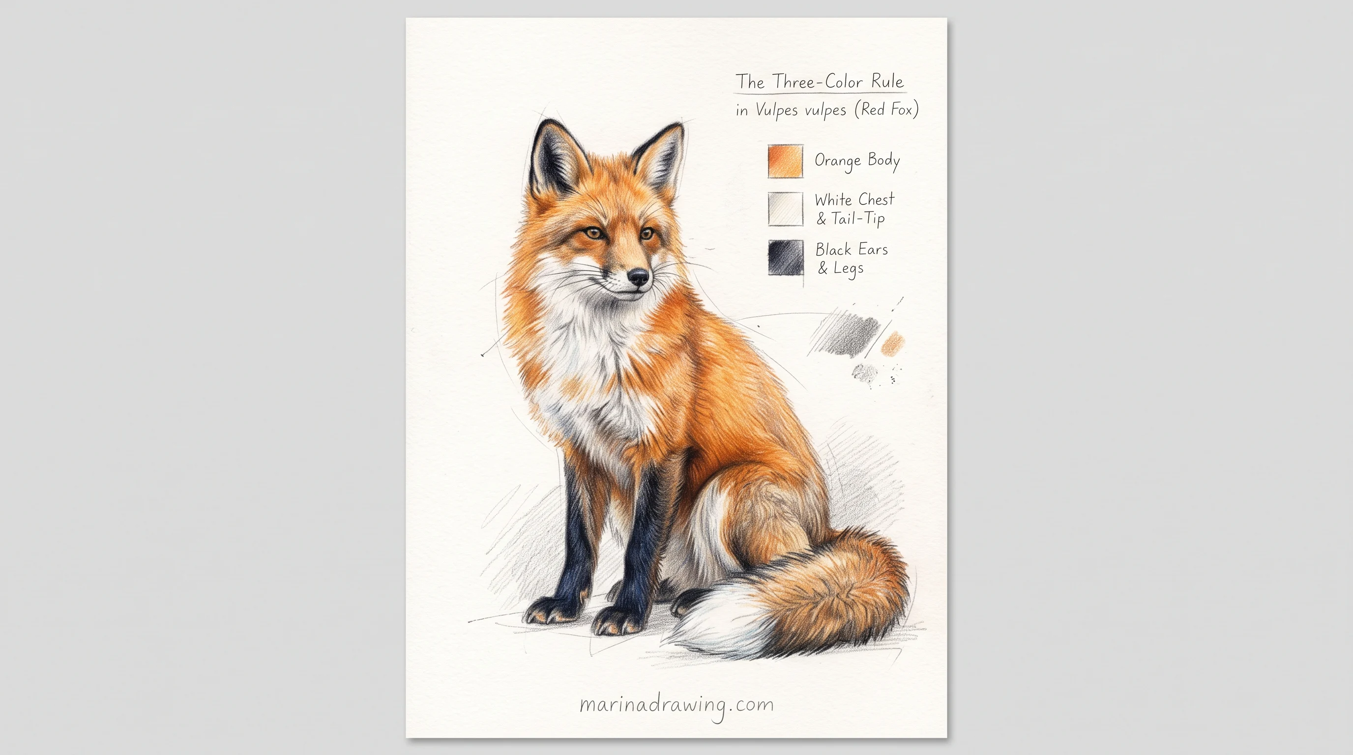 Cute fox drawn with an oversized head, big low eyes and a short muzzle