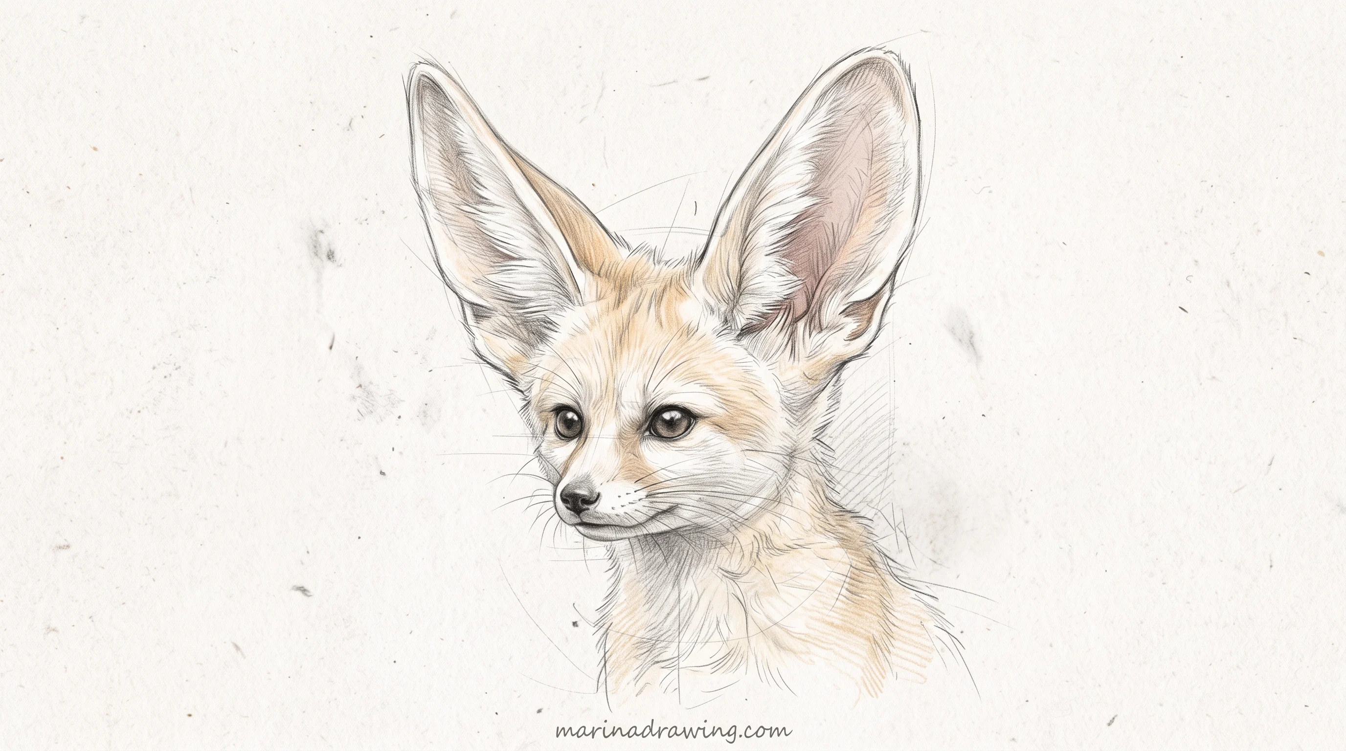 Fennec fox with ears drawn taller than the whole head and a shortened muzzle