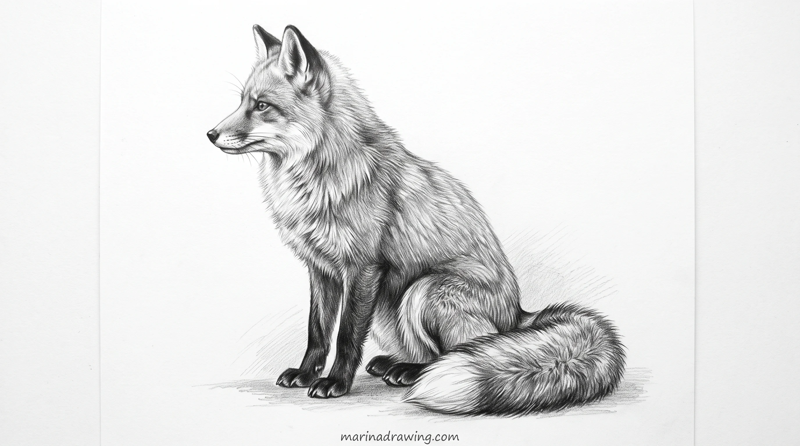 Fox sitting in side view with the chest forward and the back sloping down to the hips