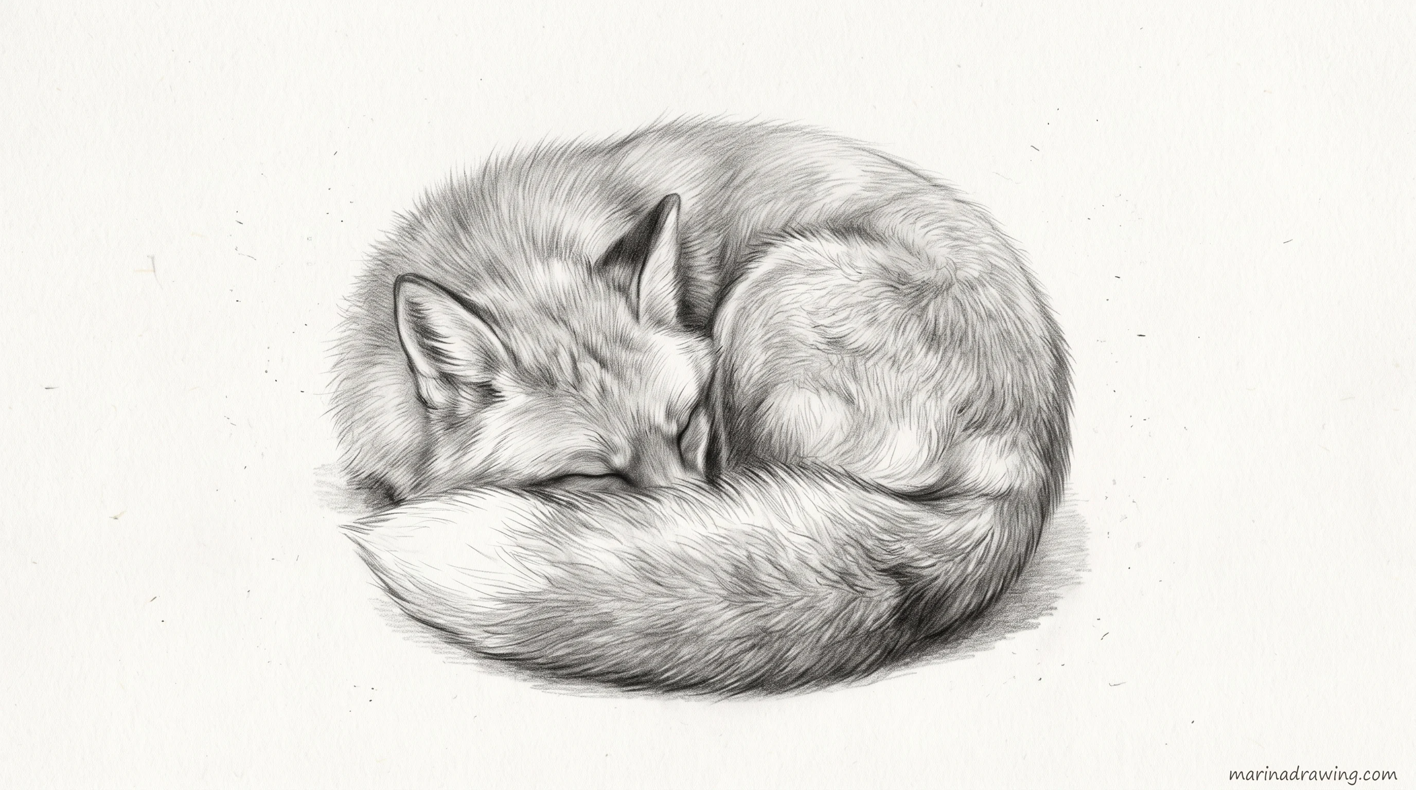 Fox asleep curled into one circular shape with the tail laid across its face