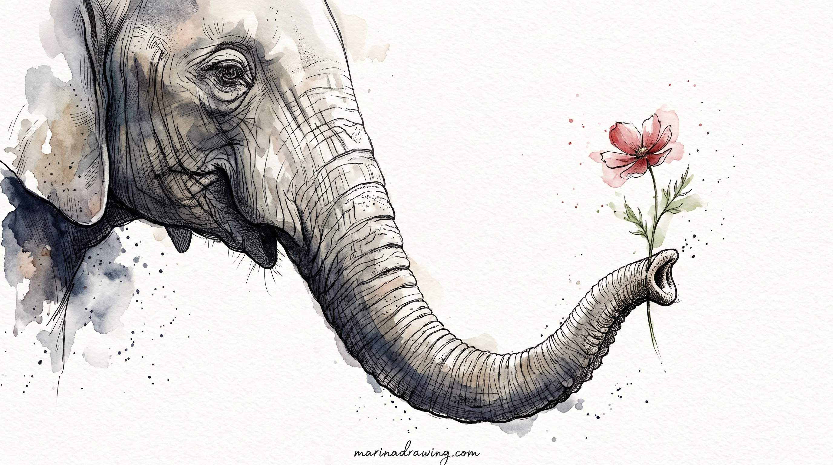 Elephant holding a single flower in the curl of its trunk