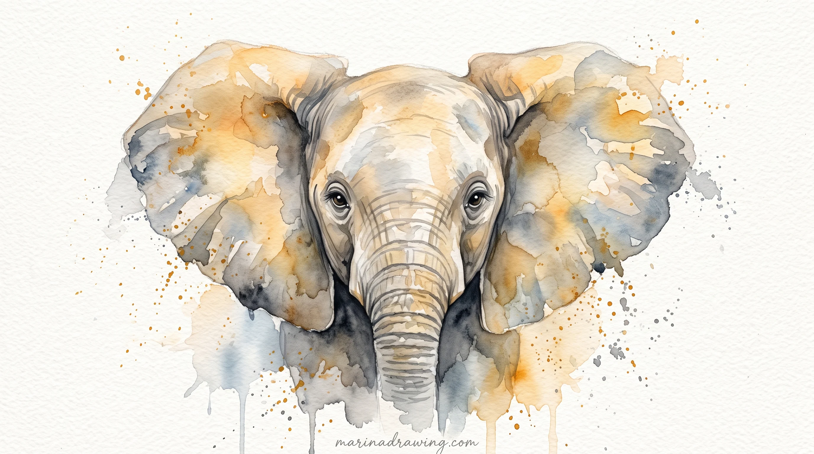 Full elephant painted loosely in watercolor, three stacked forms visible