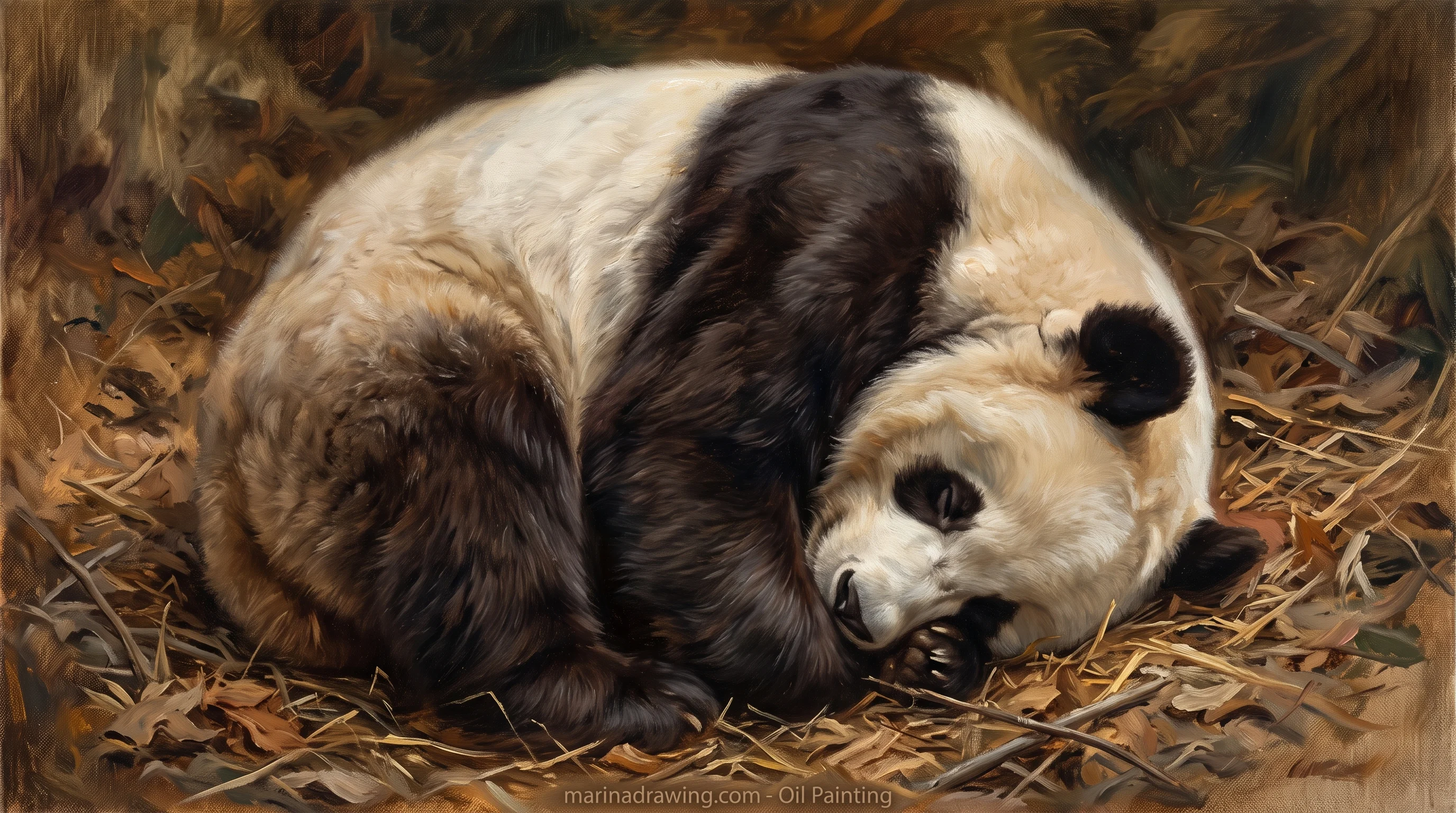 Baby panda curled into a soft oval, head in the upper half