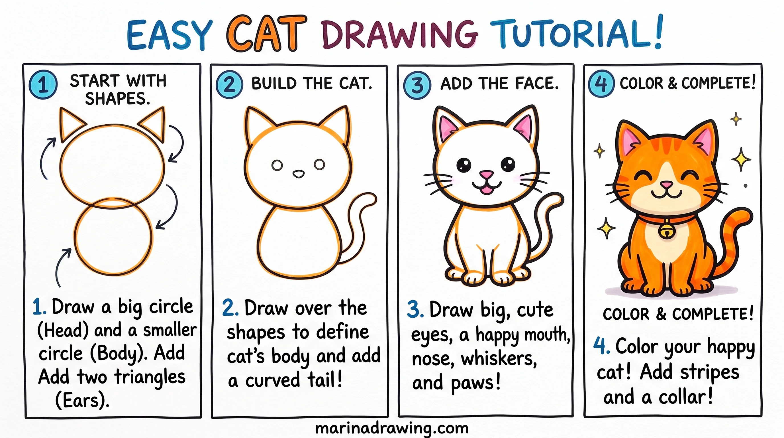Cute cat drawing tutorial for kids