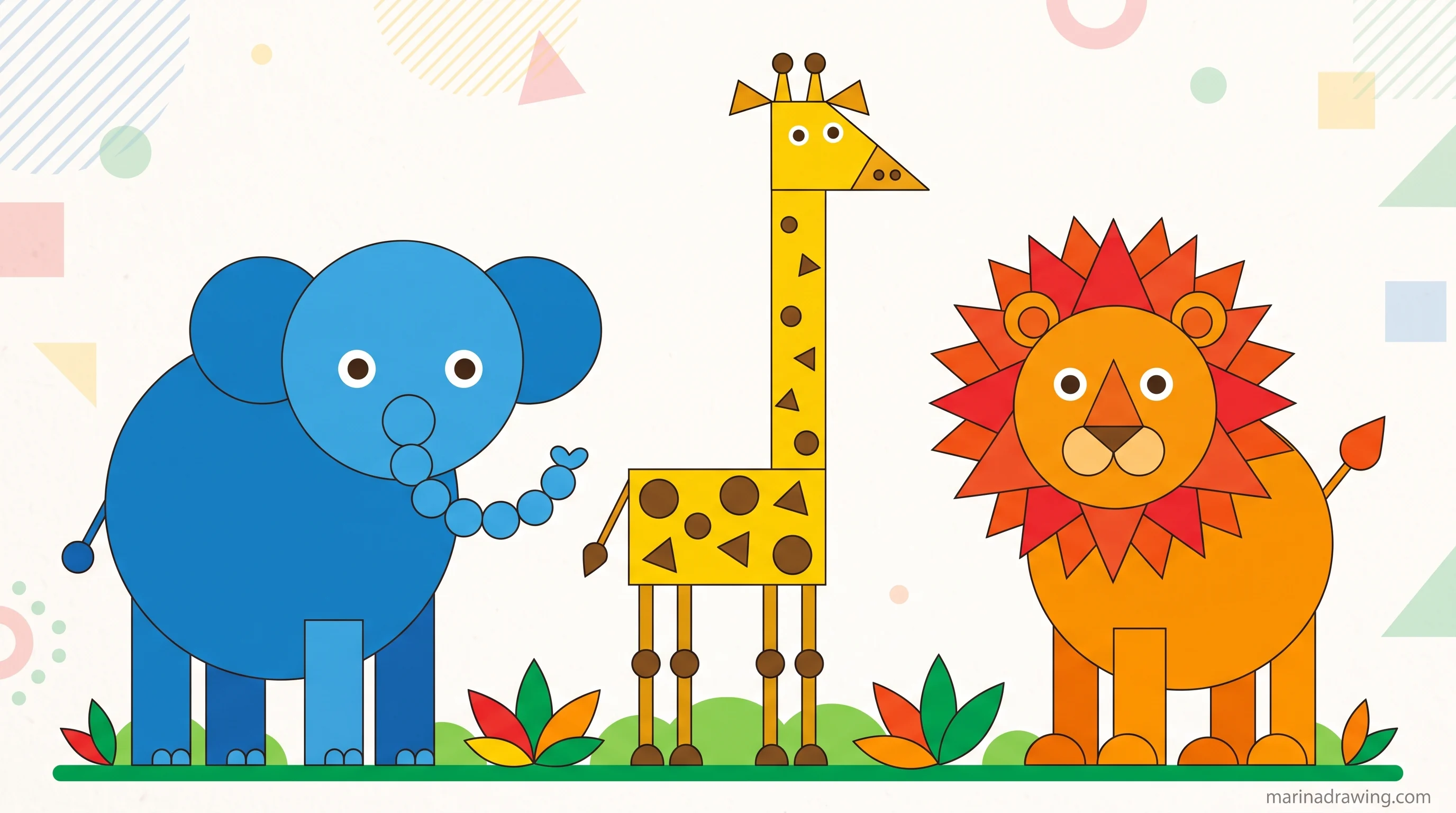 Geometric animal drawings for children