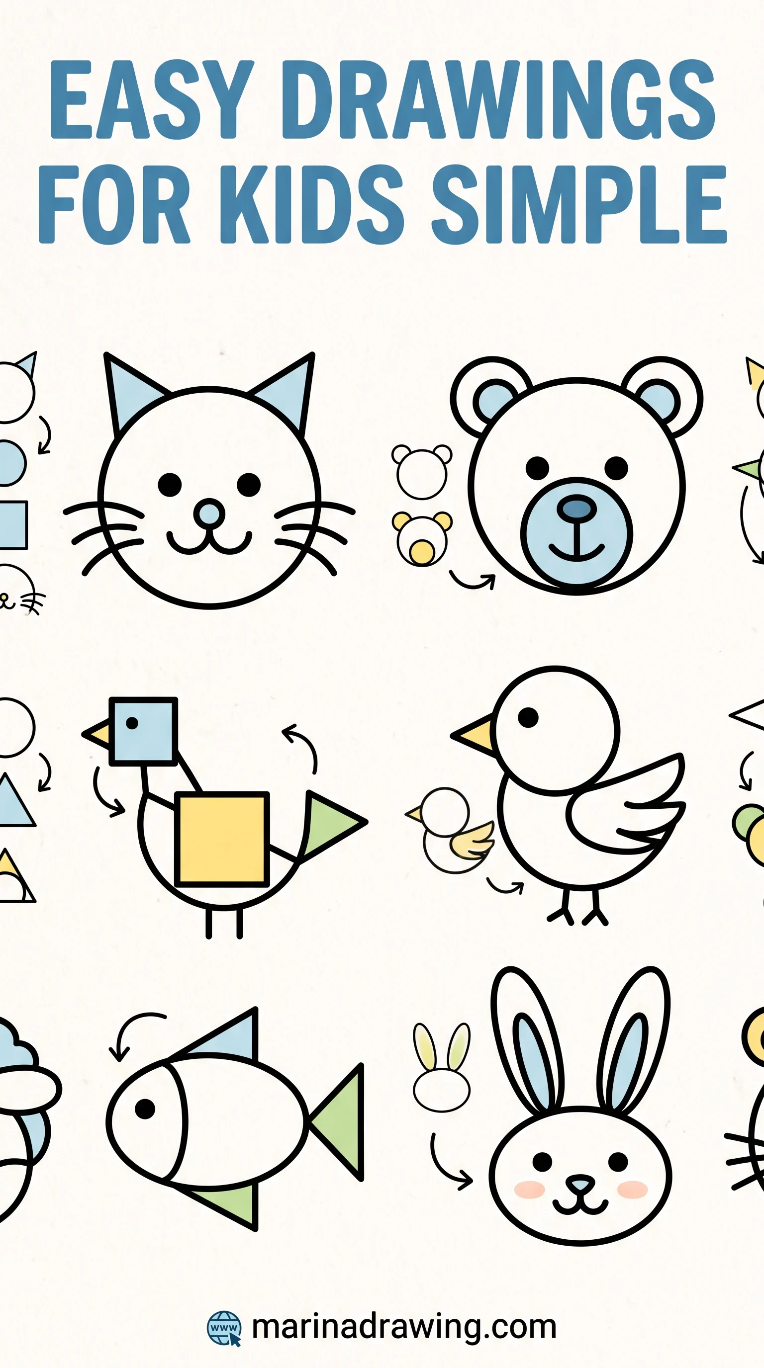 Geometric style animal drawings for kids