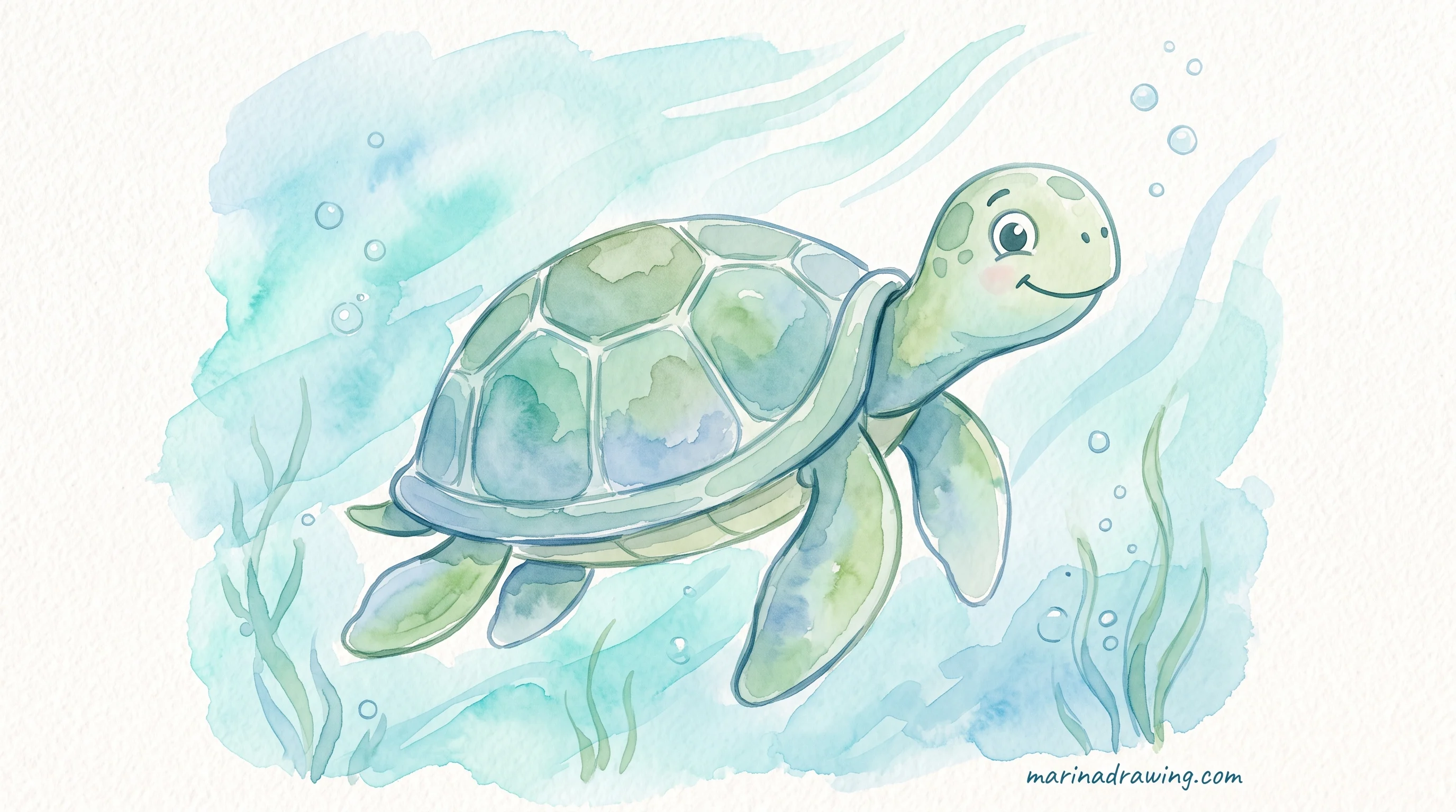 Sea turtle watercolor painting for kids