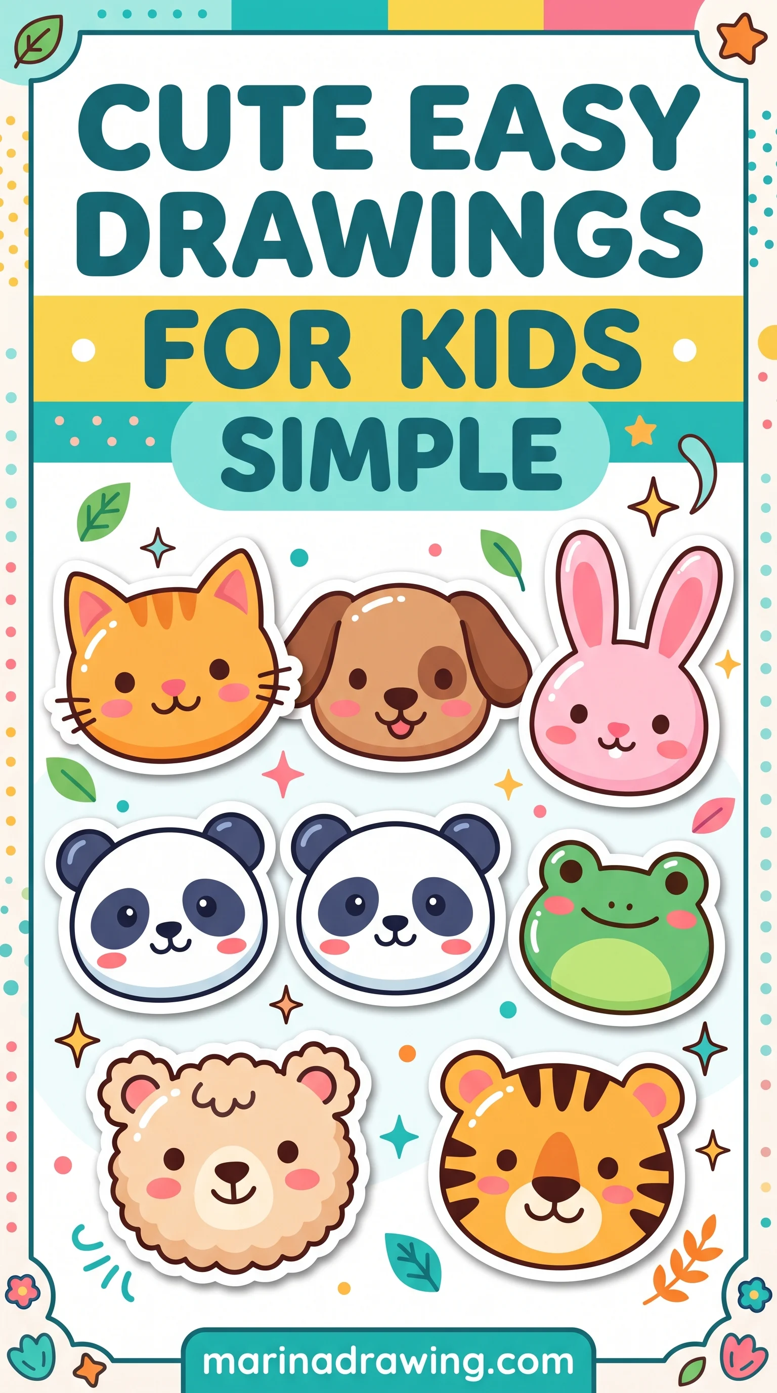 Cute simple animal faces drawings for kids