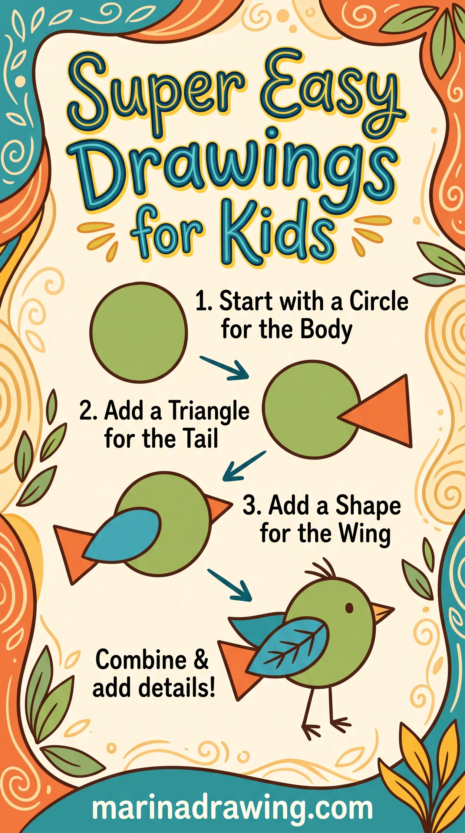 Simple bird drawing tutorial for kids