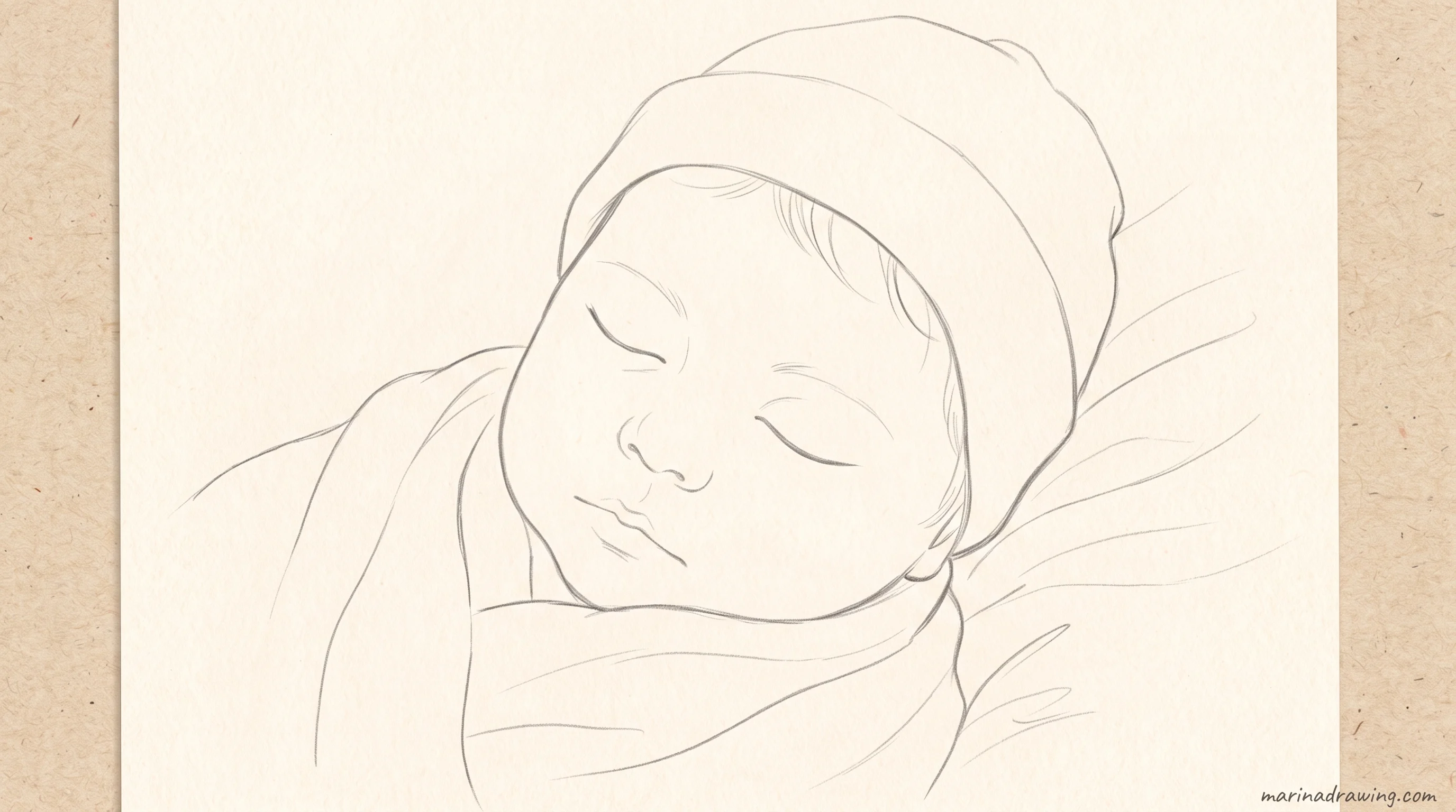 Pencil sketch of a sleeping baby